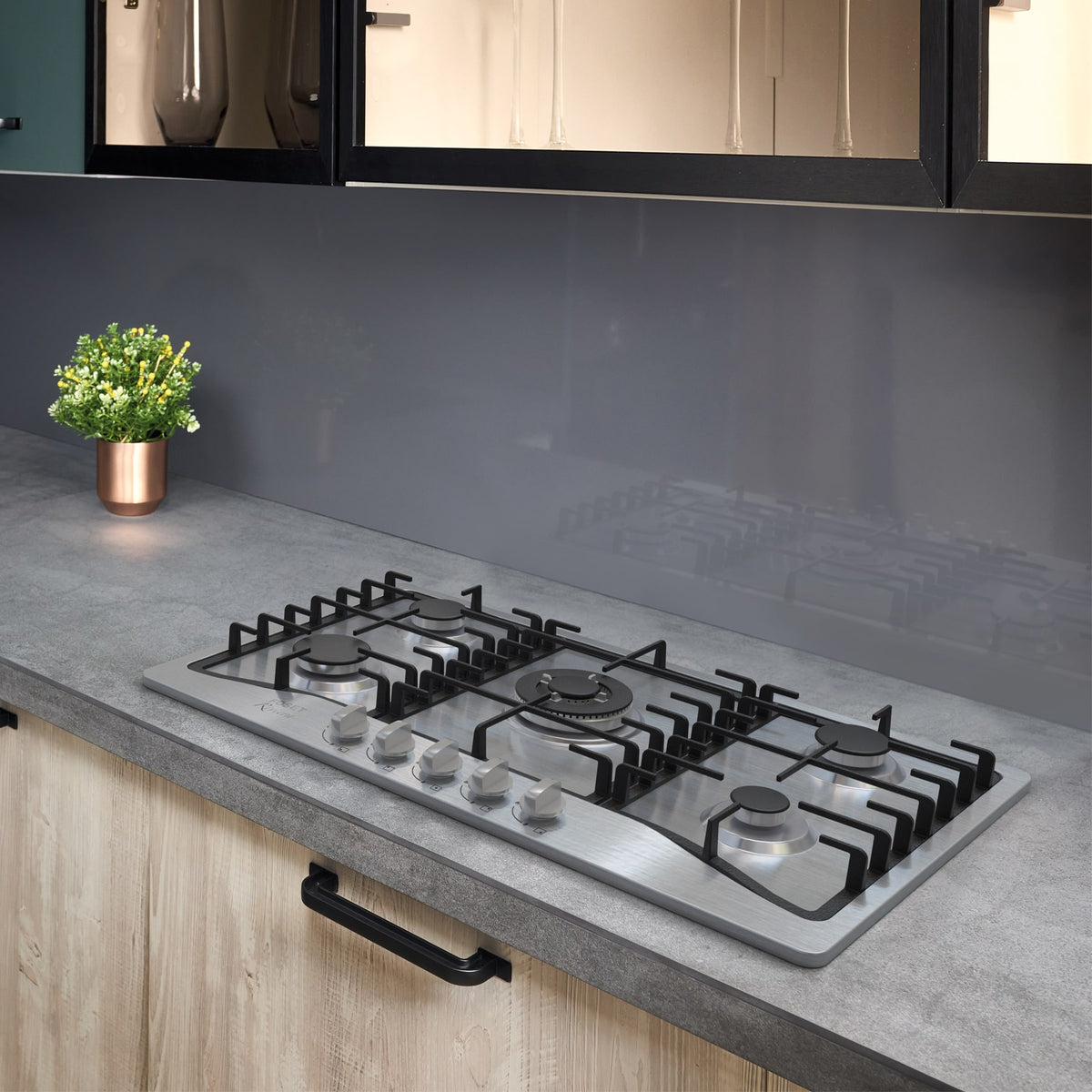 Parrilla gas empotrable 75cm, 5 quem, acero inox, Riviera