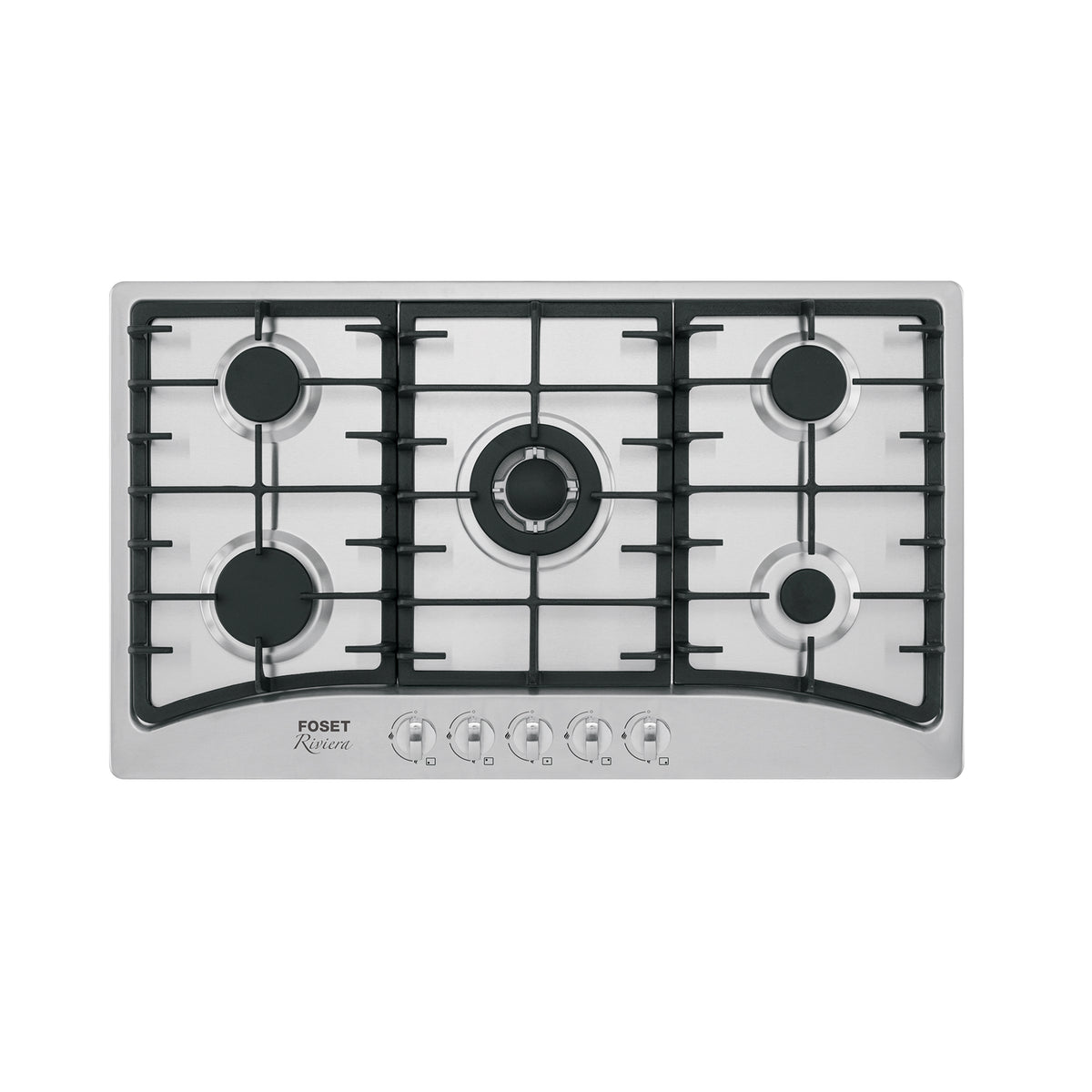 Parrilla de gas empotrable 5 quemadores, acero inox, Foset