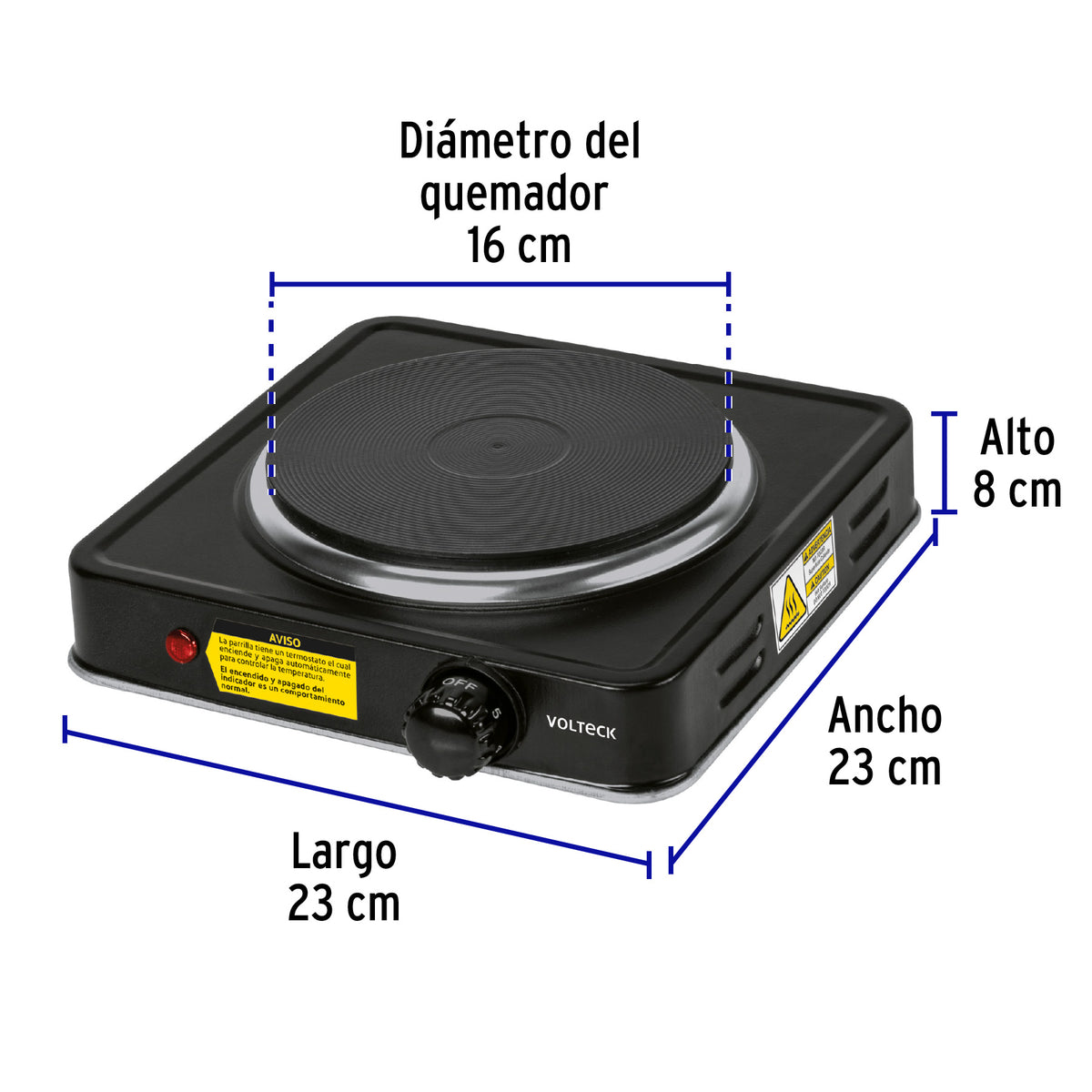 Parrilla eléctrica quemador tipo disco, negra, Volteck