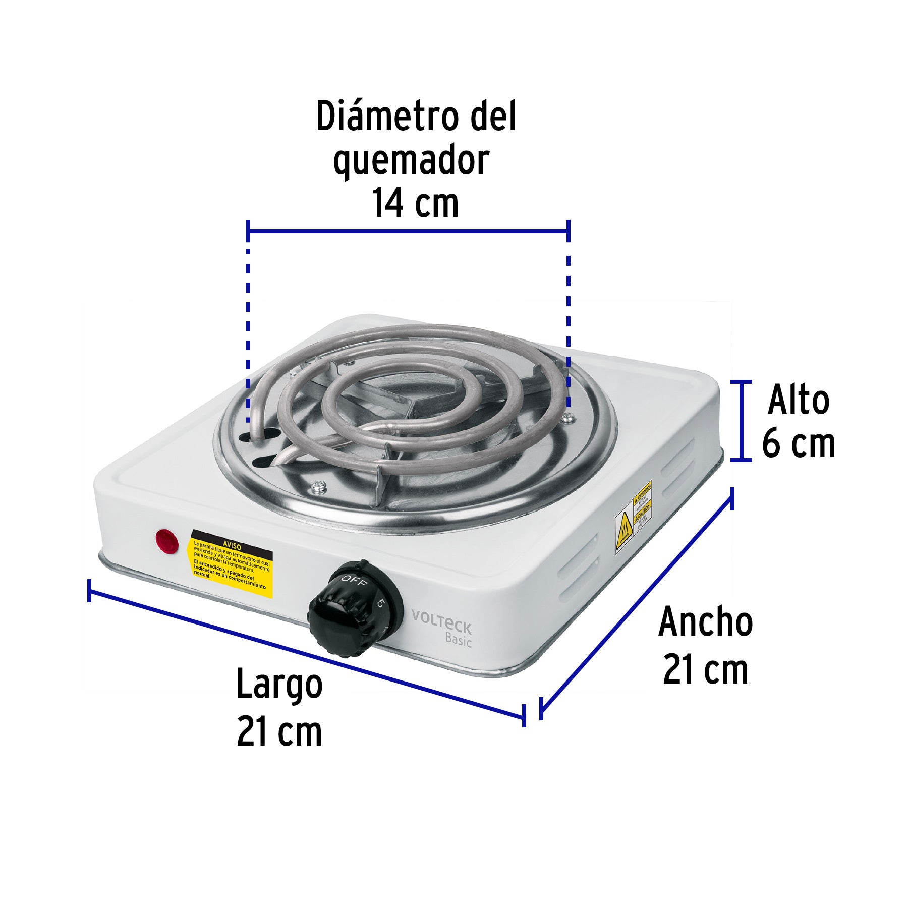 Parrilla eléctrica 1 quemador, cuadrada, Volteck Basic