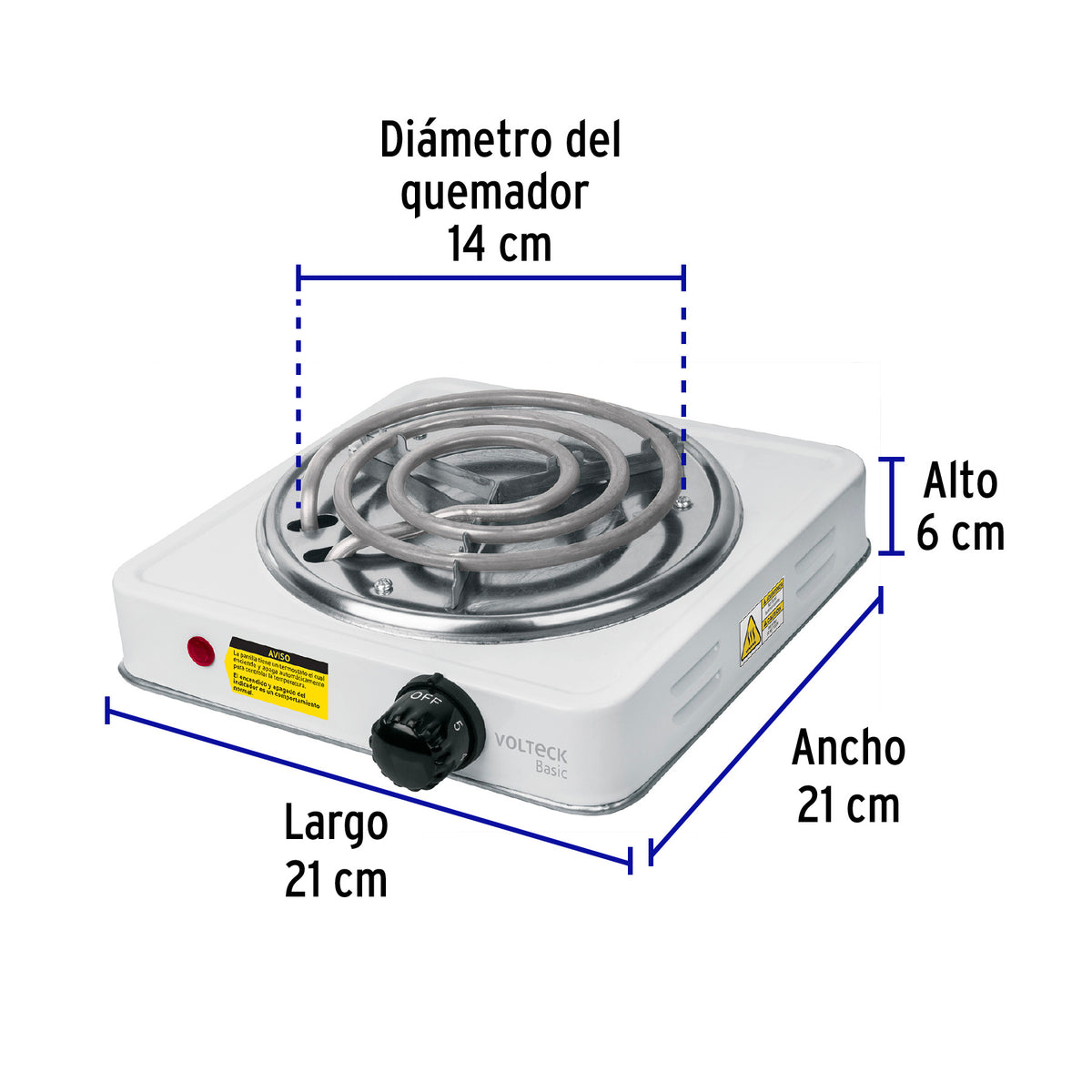 Parrilla eléctrica 1 quemador, cuadrada, Volteck Basic