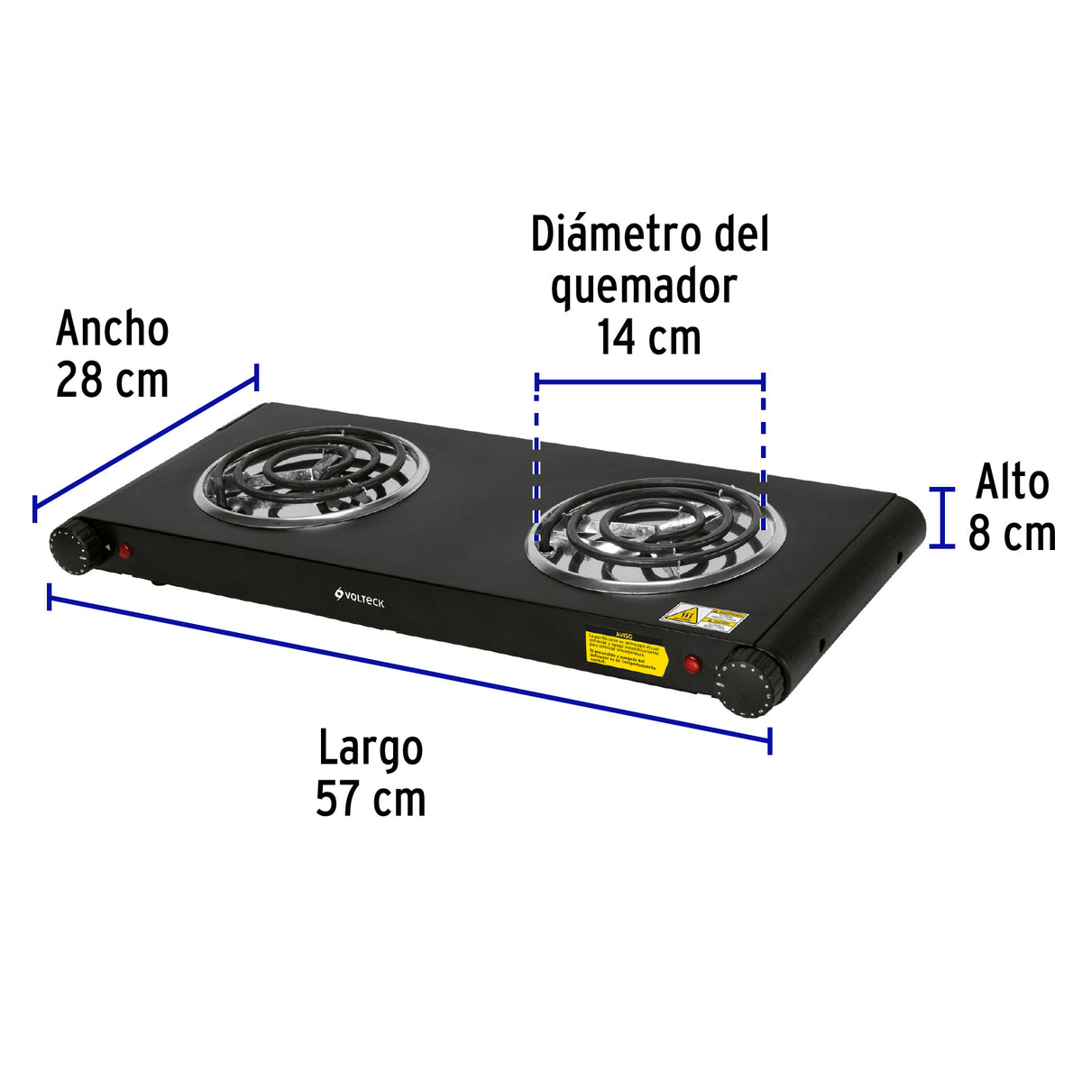 Parrilla eléctrica de doble resistencia, negra, Volteck