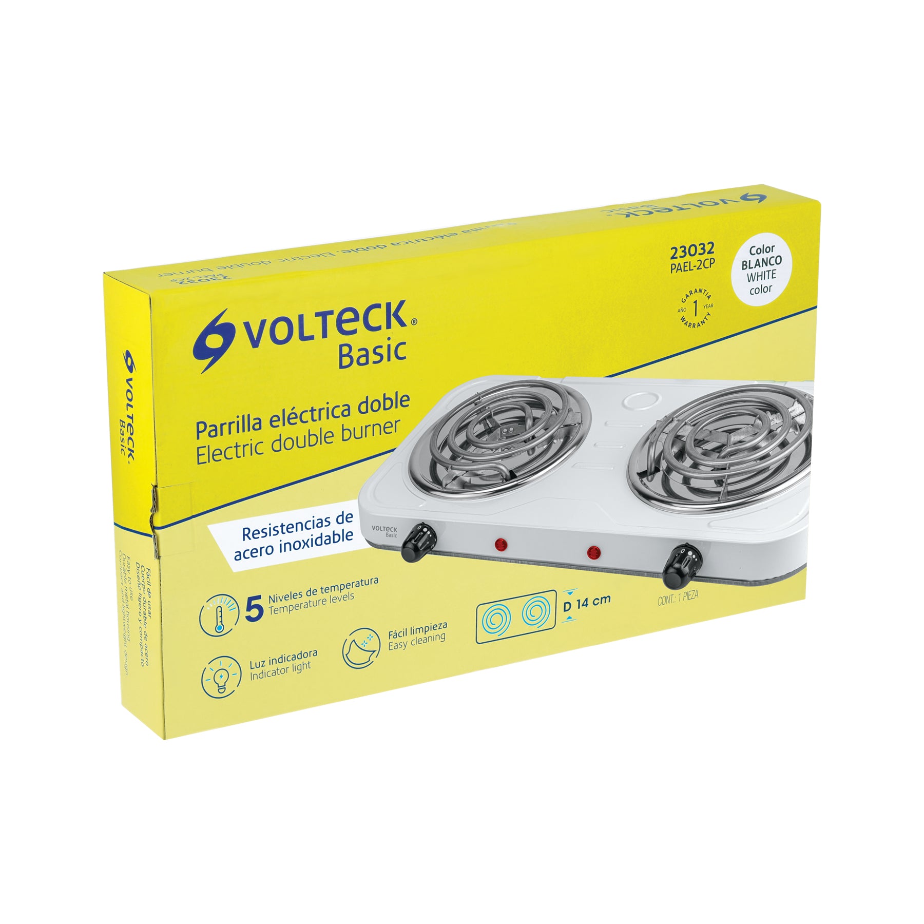 Parrilla eléctrica 2 quemadores, cuadrada, Volteck Basic