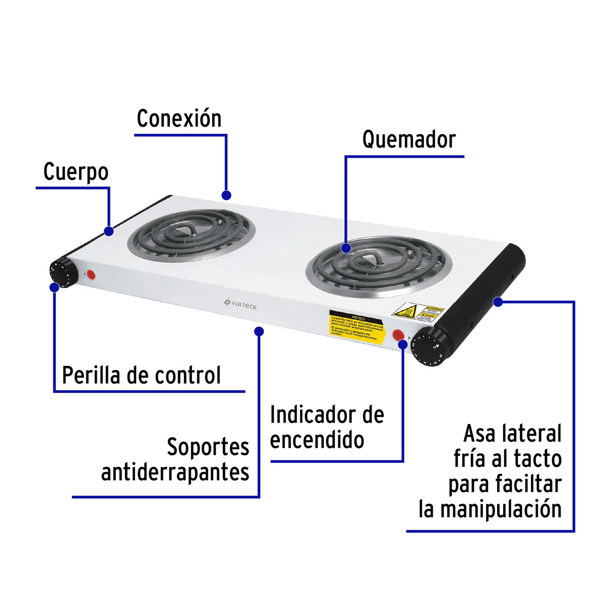 Parrilla eléctrica 2 quemadores,cuadrada