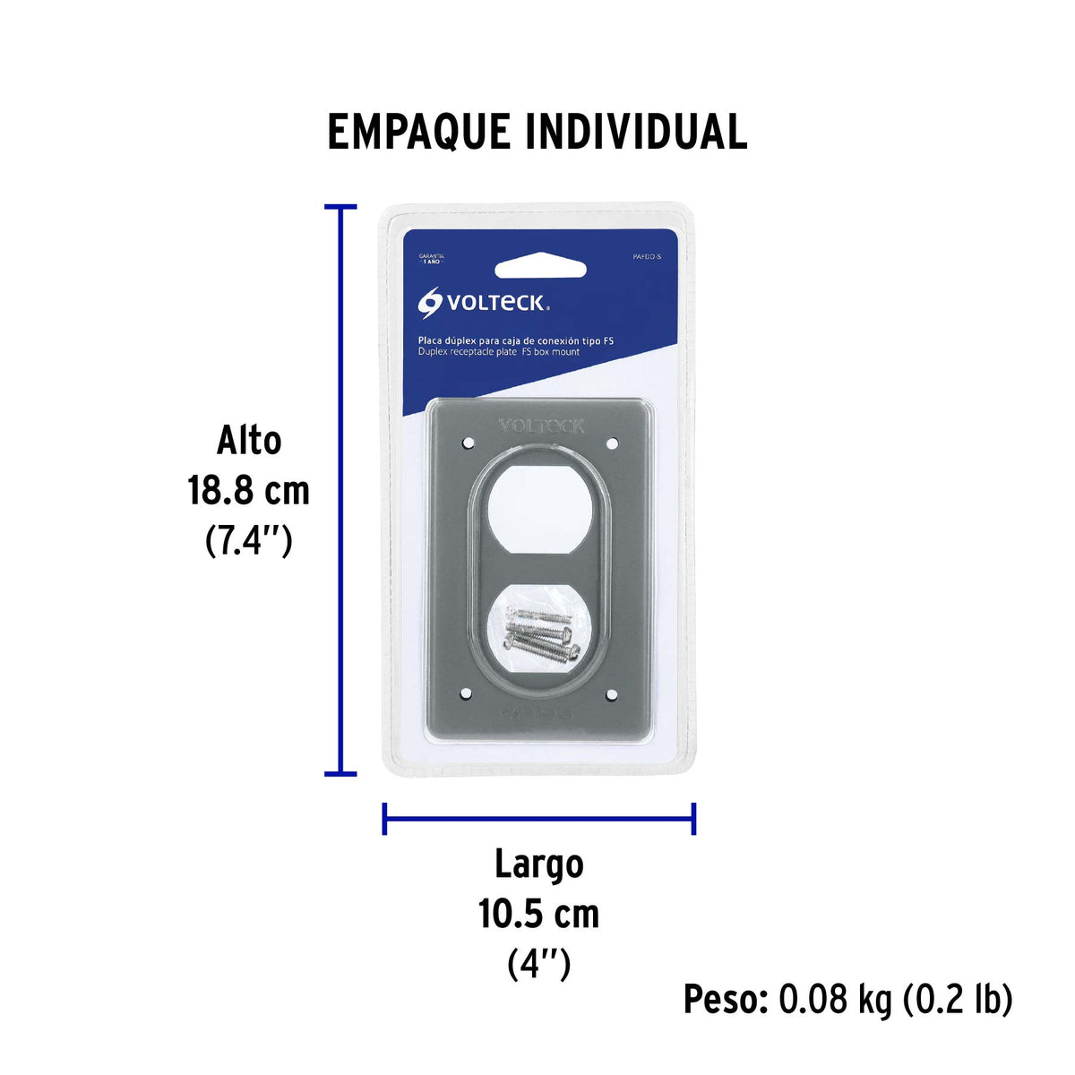 Placa de acero, FS, doble, de sobreponer, Volteck