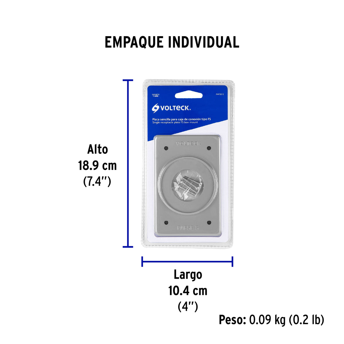 Placa tipo FS, sencilla, de sobreponer, Volteck