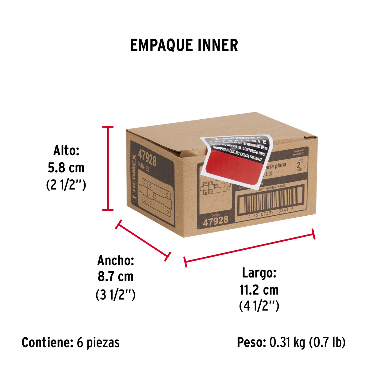 Pasador de barra plana 2', negro, Hermex