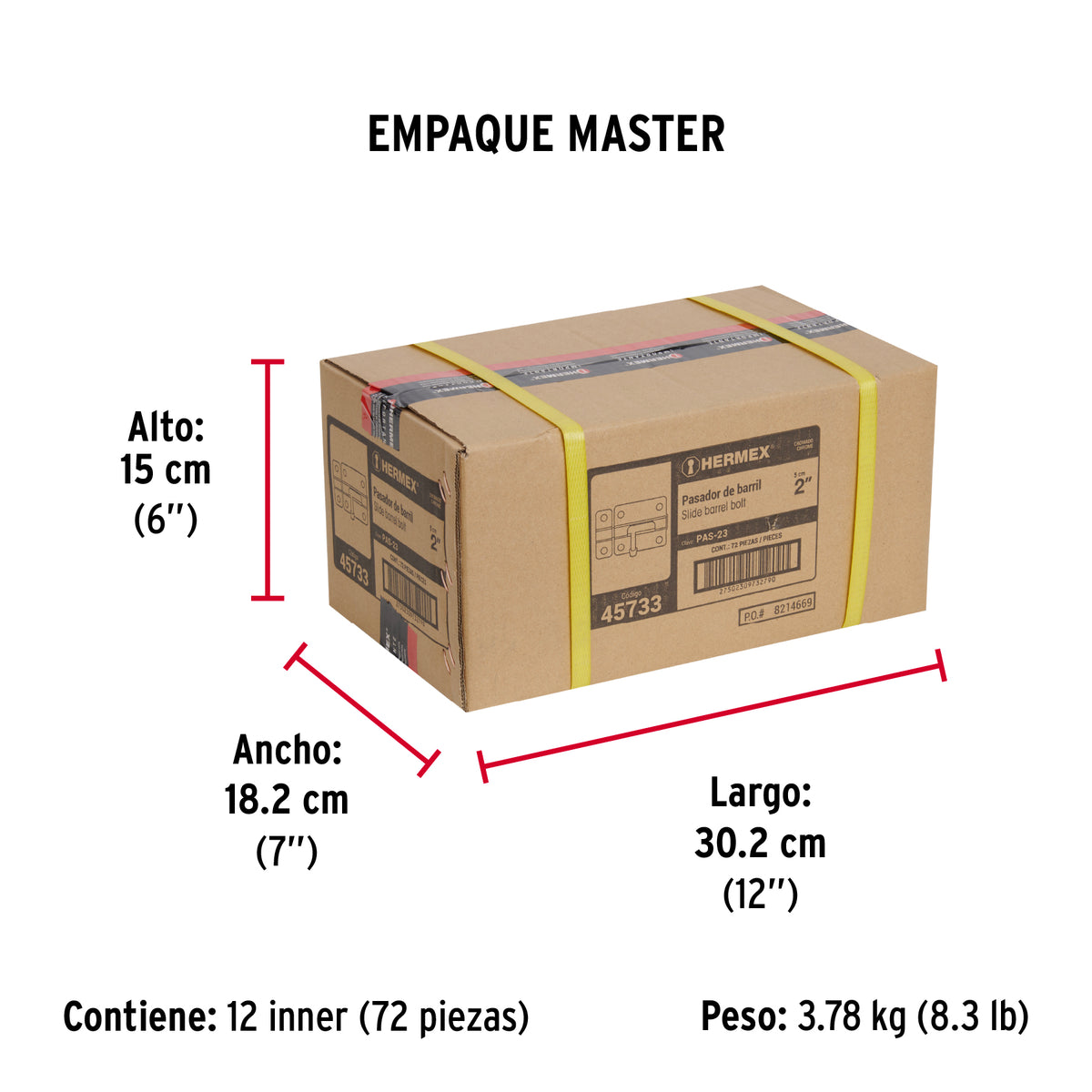 Pasador de barril de acero cromo 2', Hermex