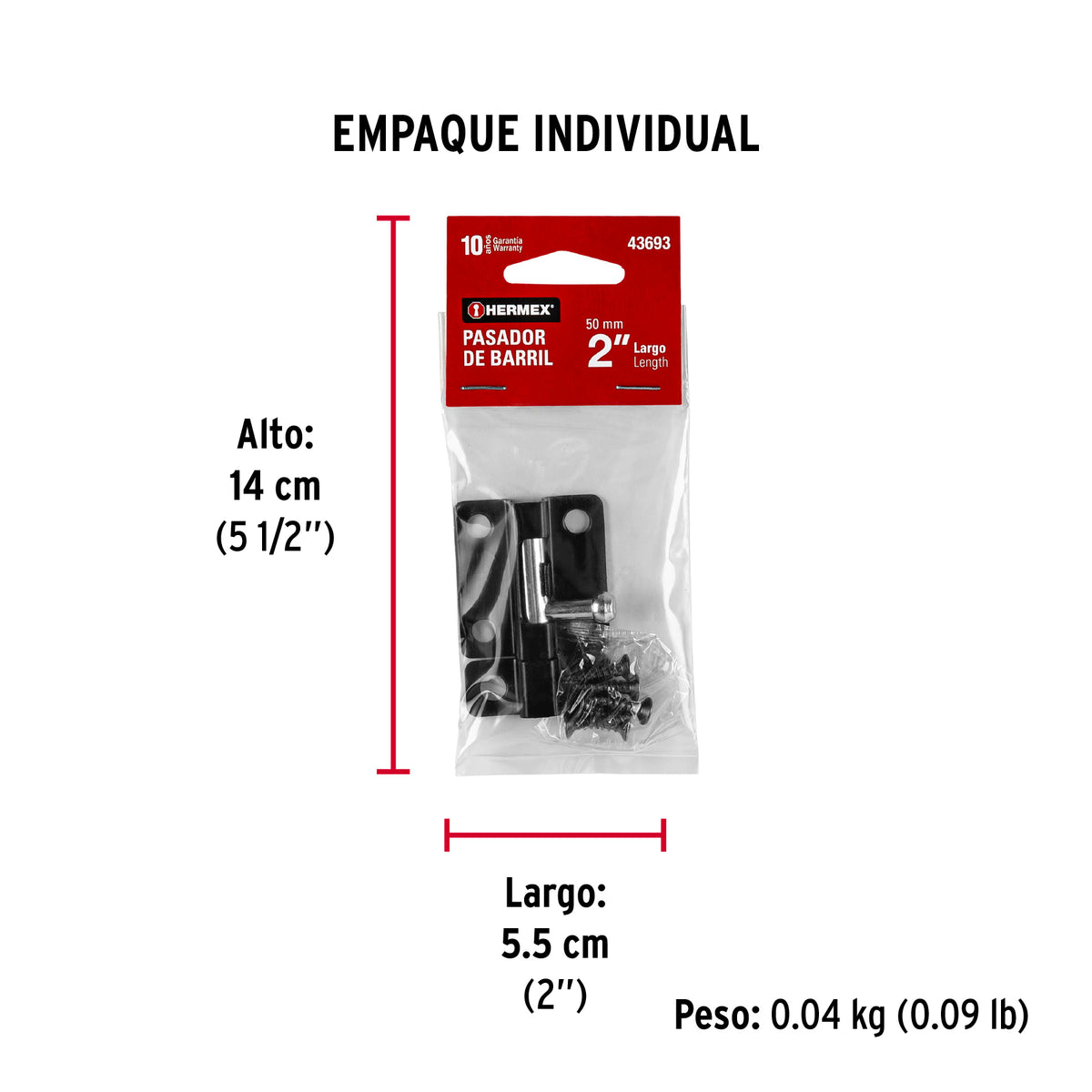 Pasador de acero negro, 2", Hermex Basic