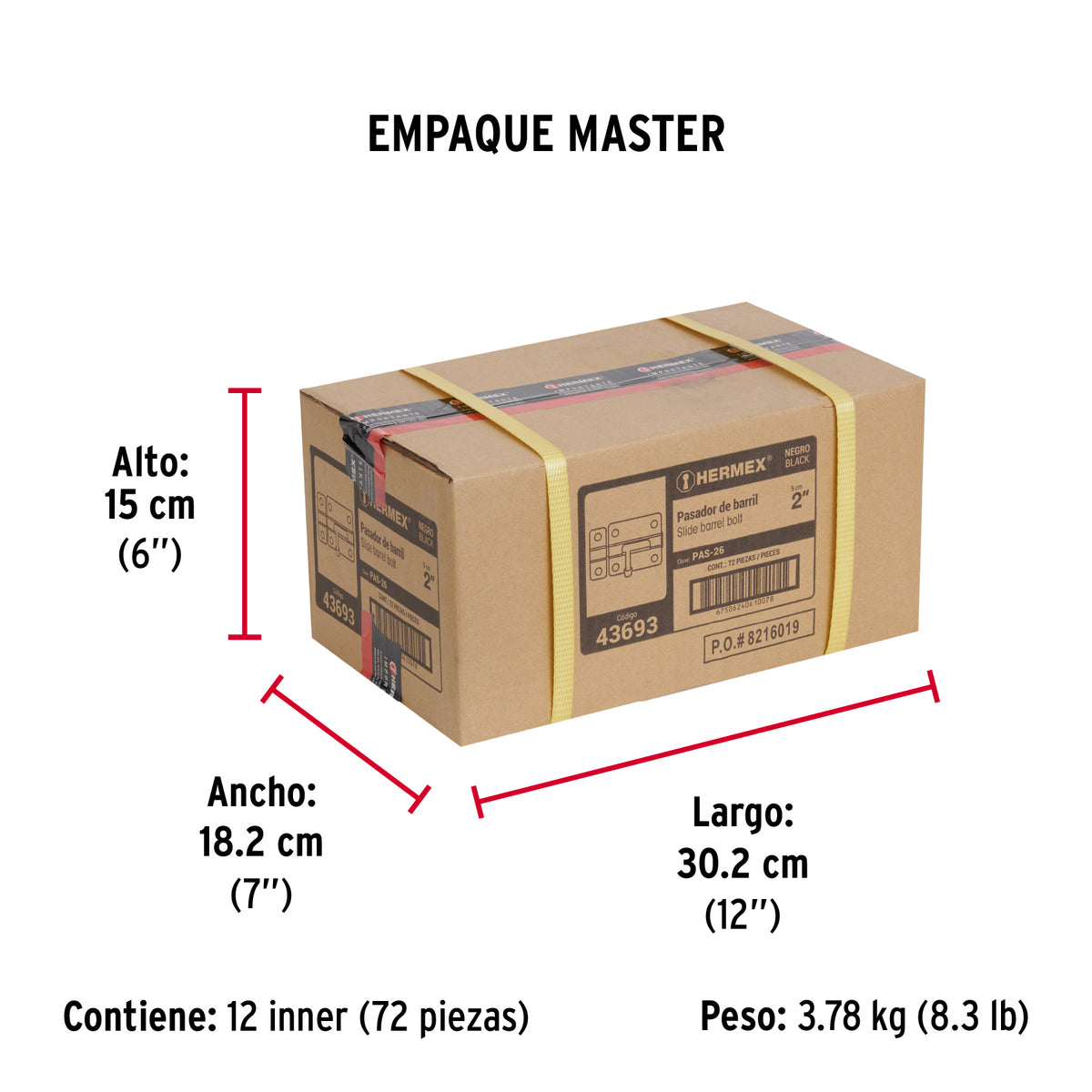 Pasador de acero negro, 2", Hermex Basic