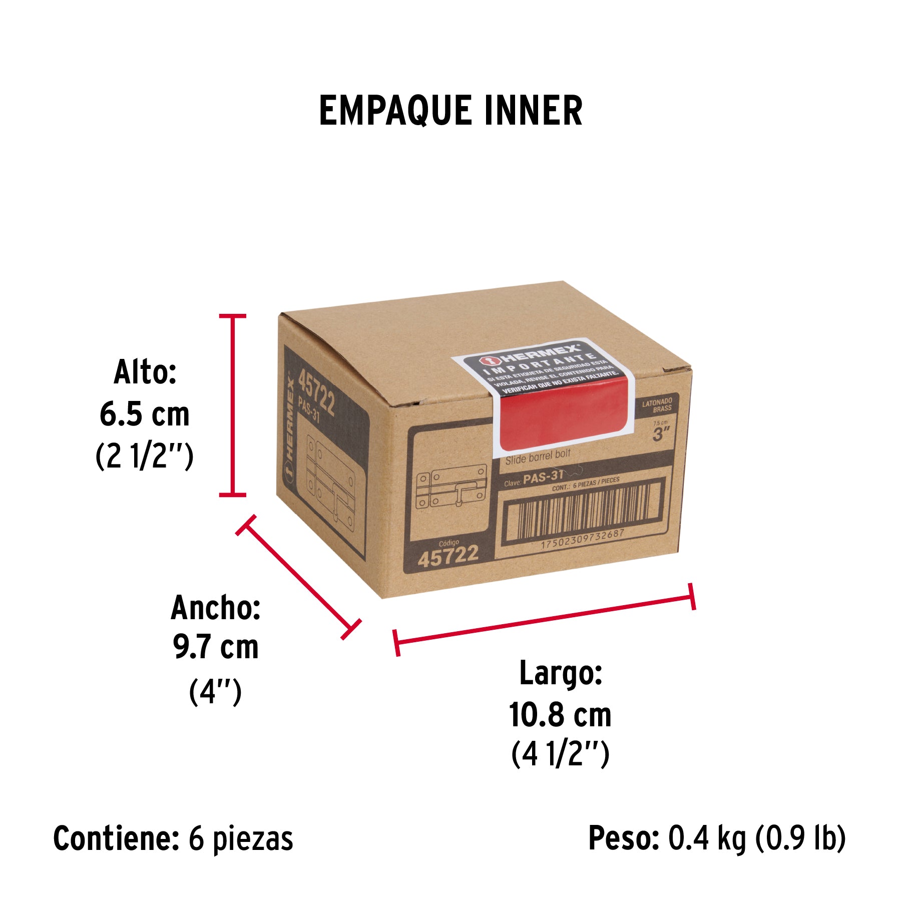 Pasador de barril de acero latón 3', Hermex