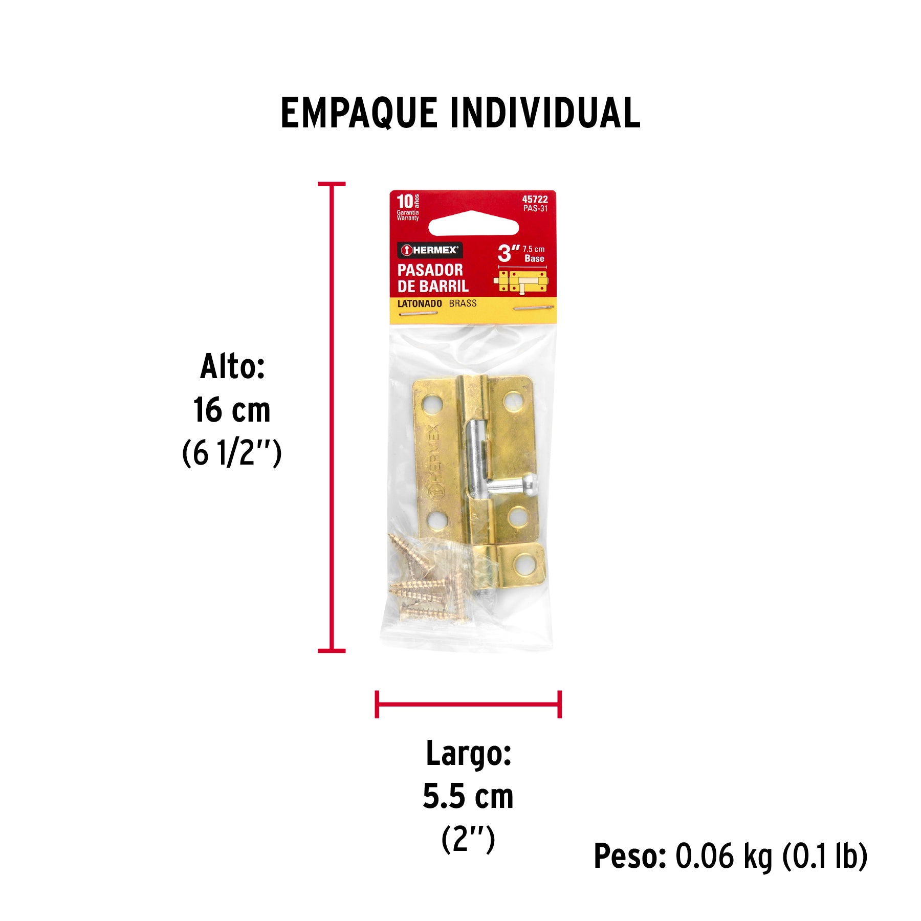 Pasador de barril de acero latón 3', Hermex