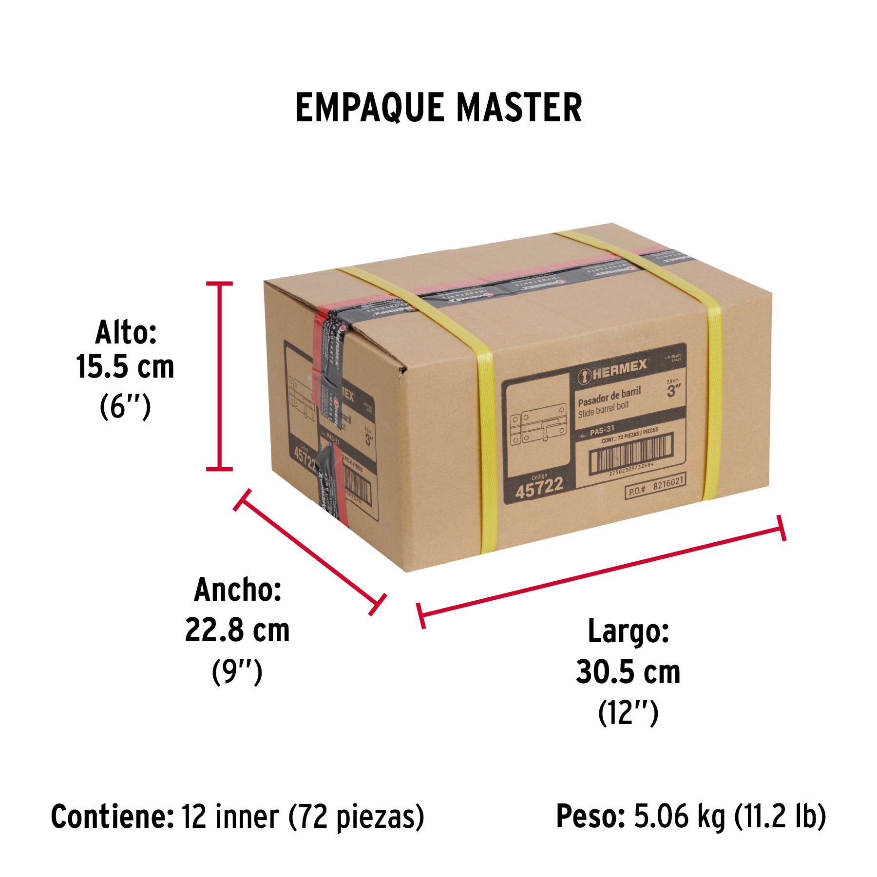 Pasador de barril de acero latón 3', Hermex