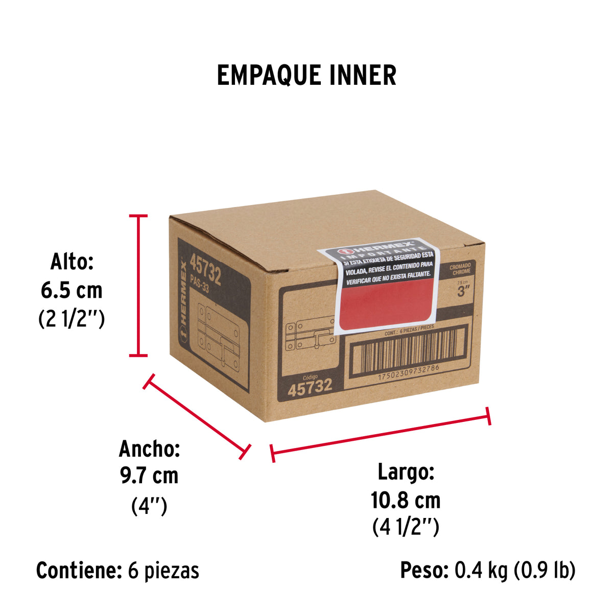 Pasador de barril de acero cromo 3', Hermex
