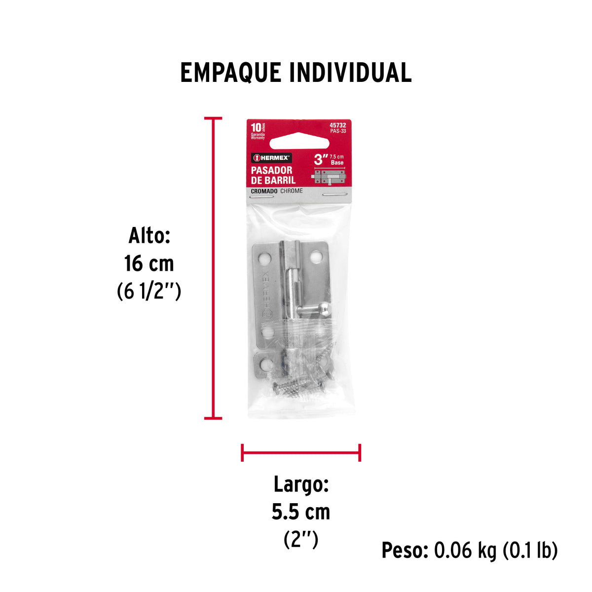 Pasador de barril de acero cromo 3', Hermex