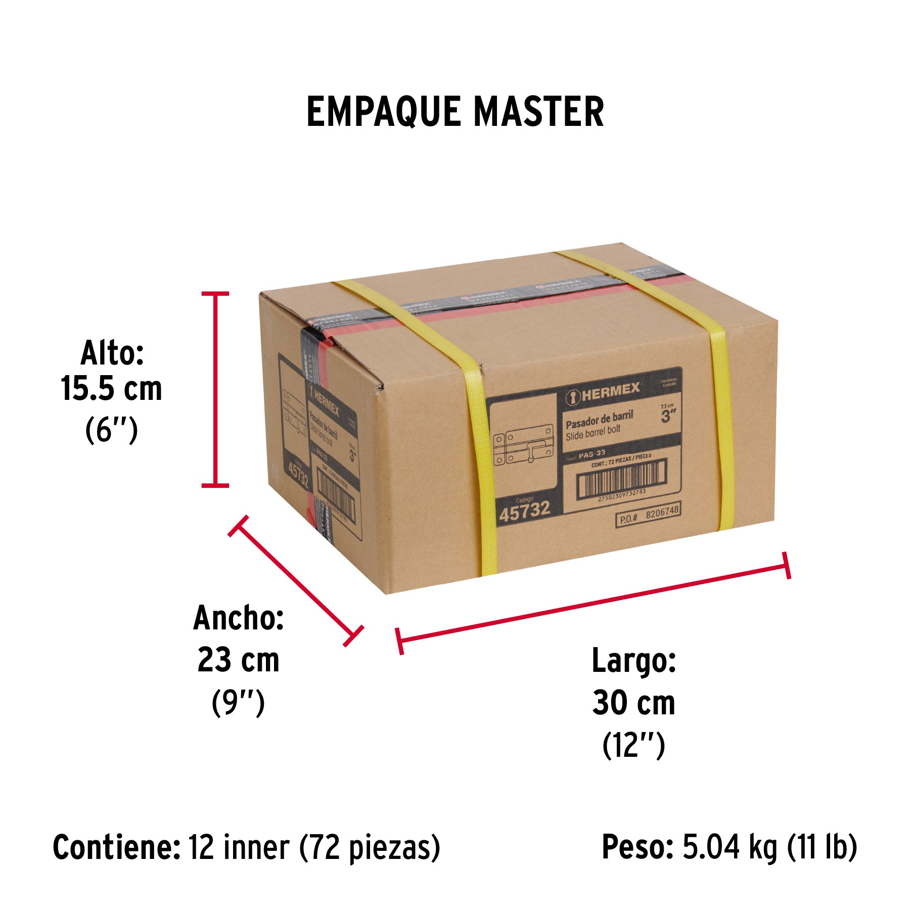 Pasador de barril de acero cromo 3', Hermex