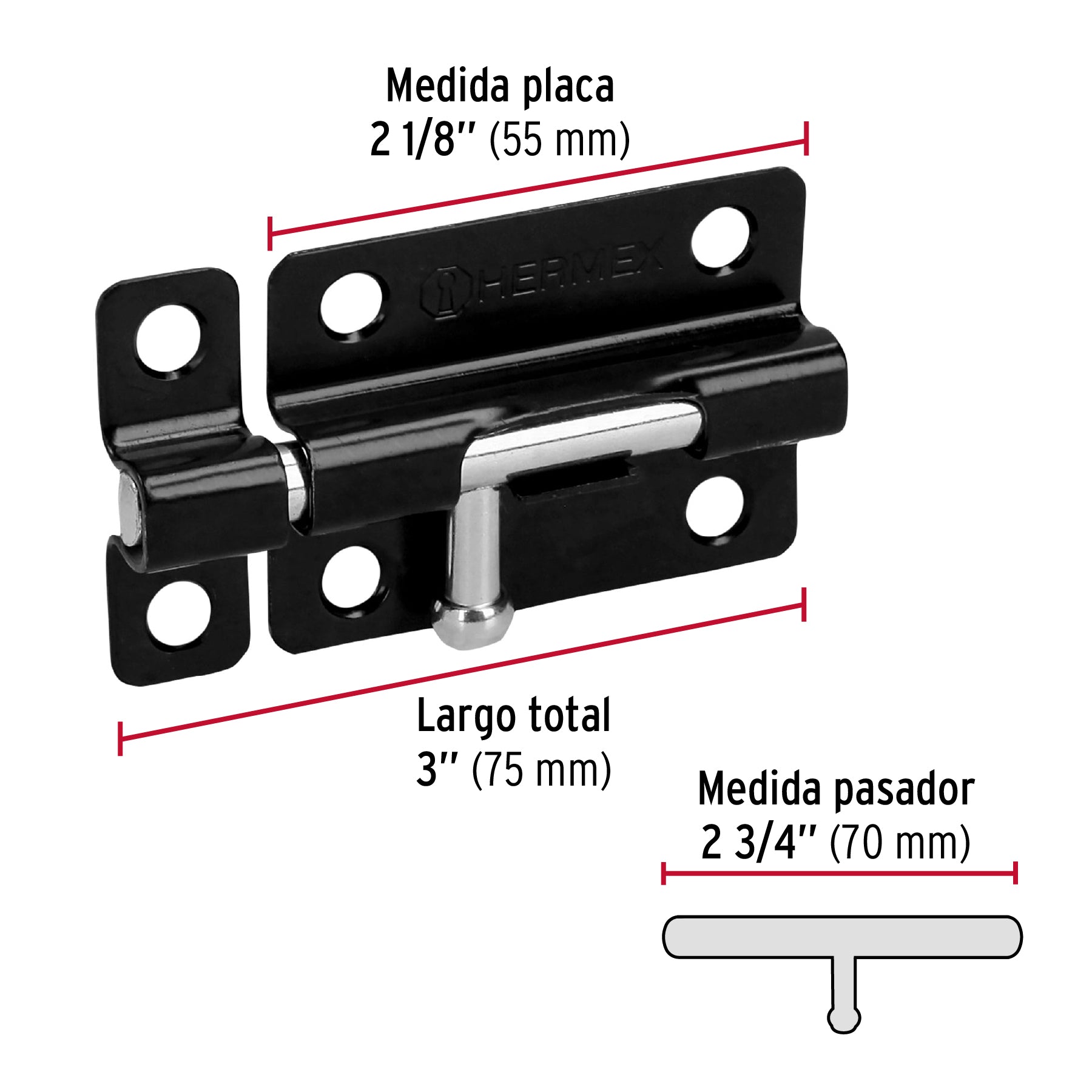 Pasador de acero negro, 3", Hermex Basic