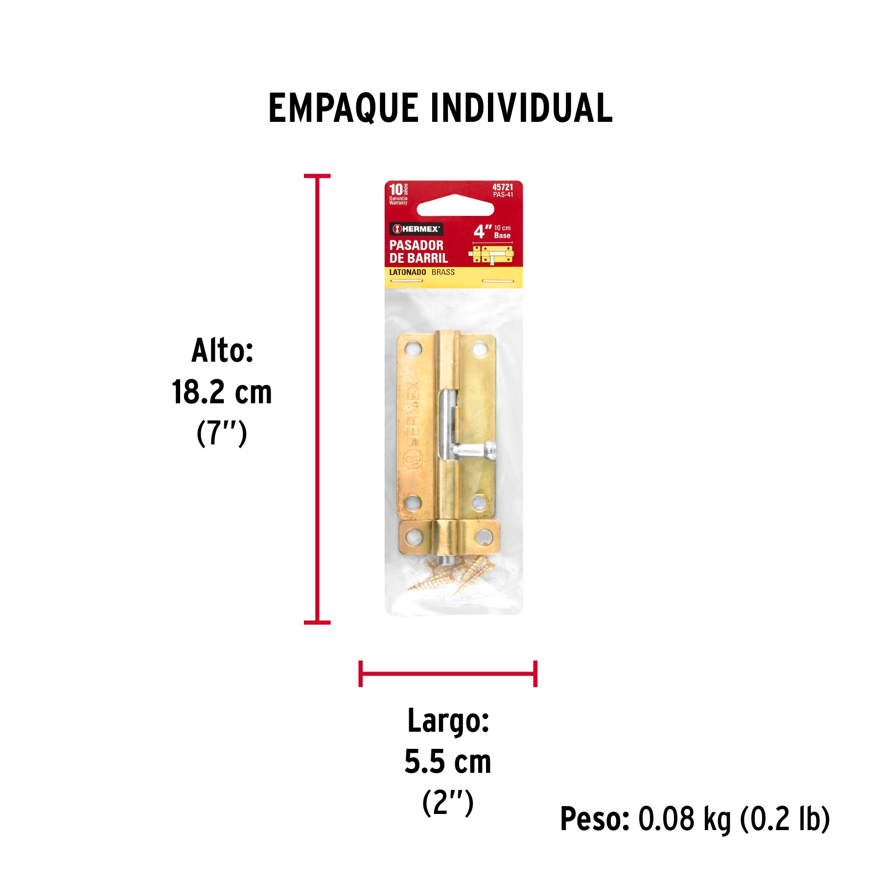 Pasador de barril de acero latón 4', Hermex
