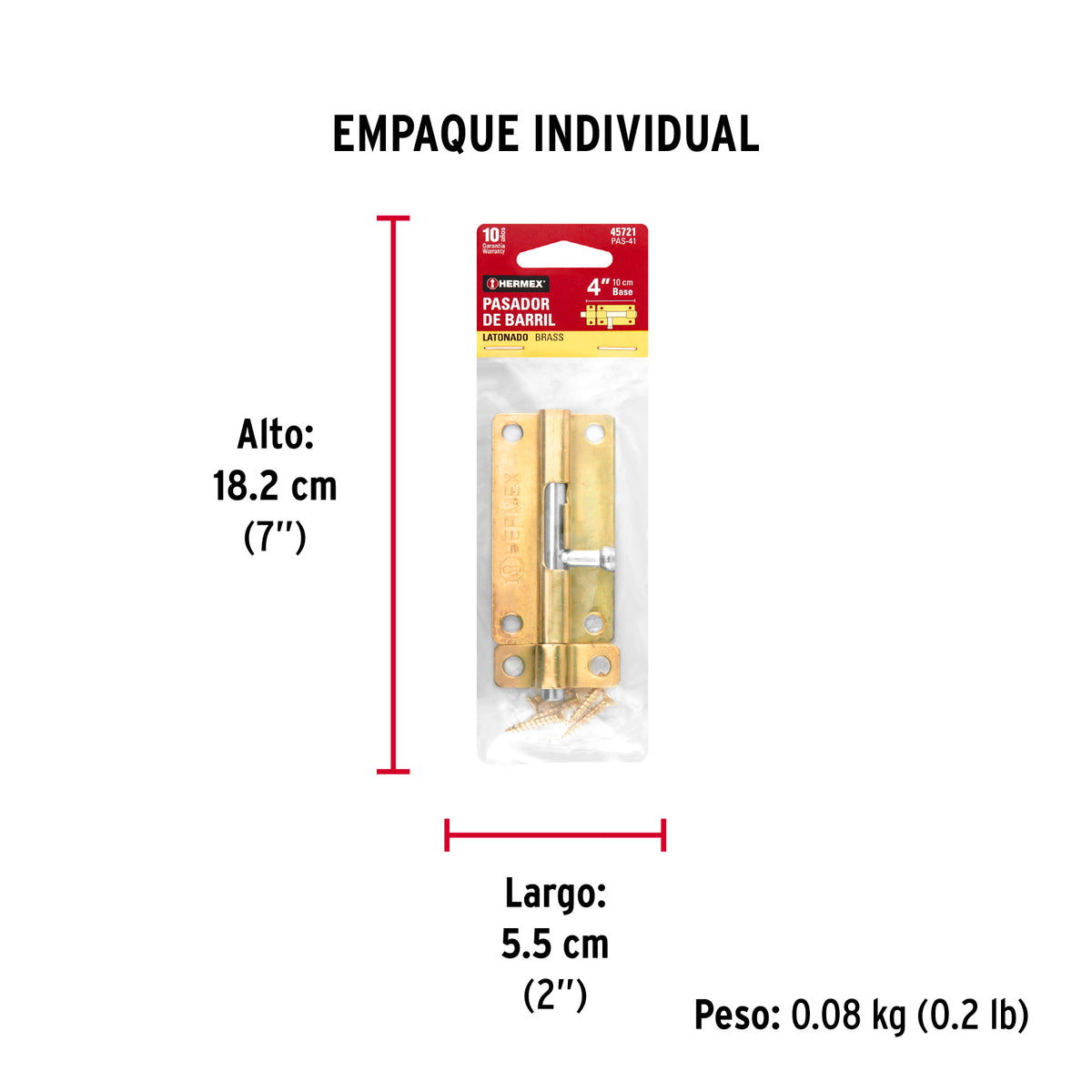 Pasador de barril de acero latón 4', Hermex