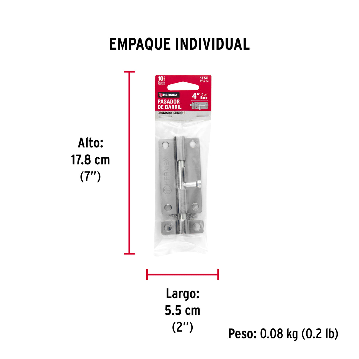 Pasador de barril de acero cromo 4', Hermex