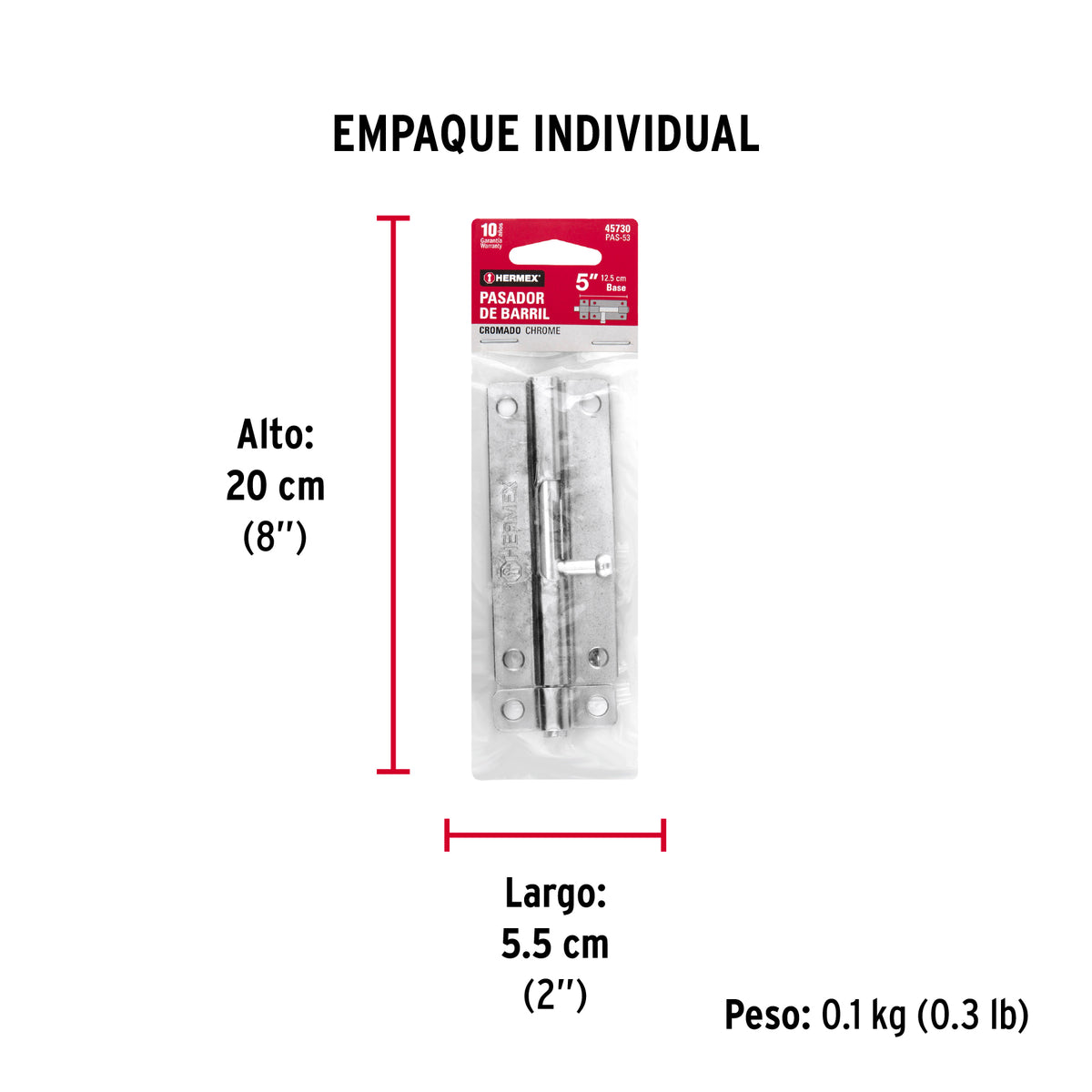 Pasador de barril de acero cromo 5', Hermex