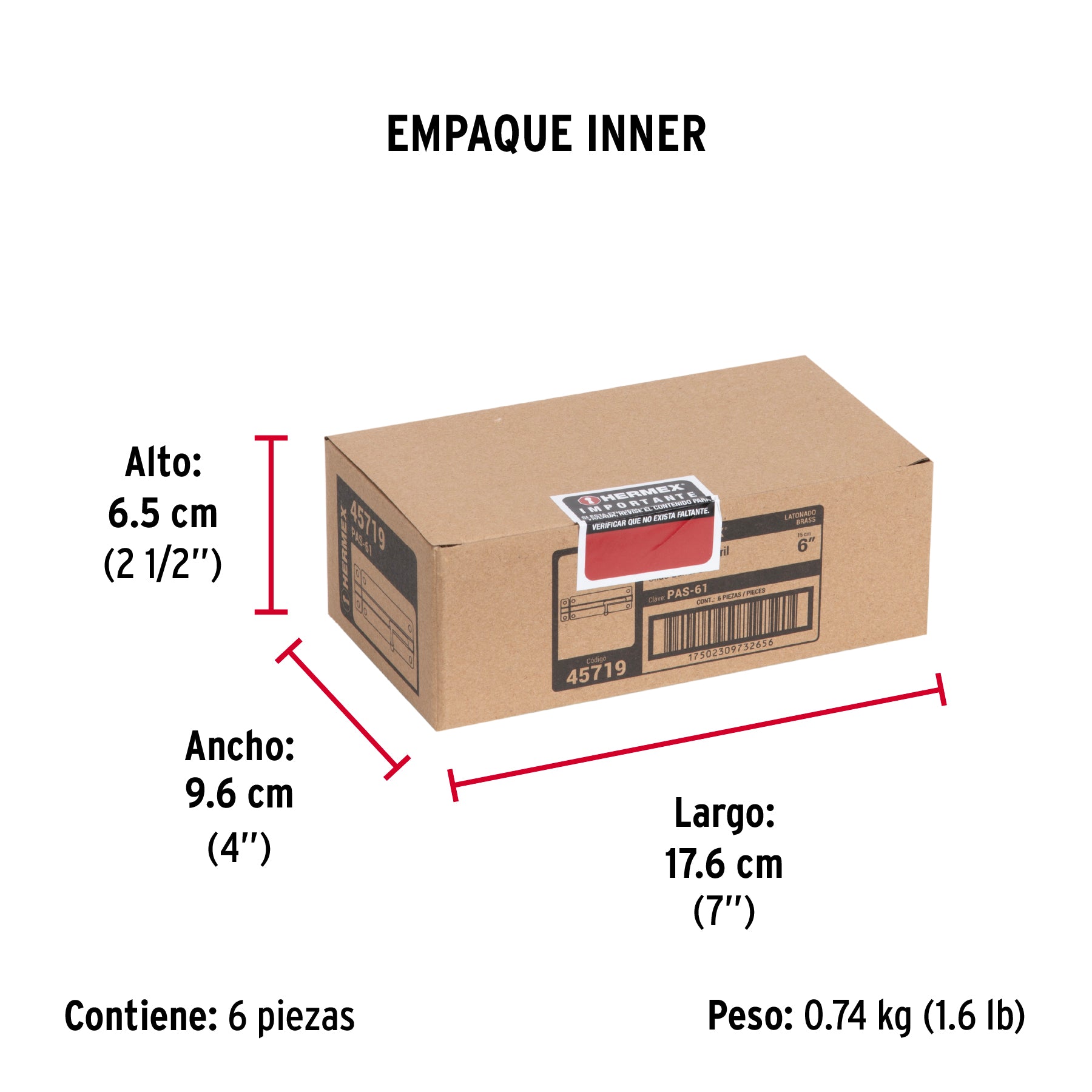 Pasador de barril de acero latón 6', Hermex