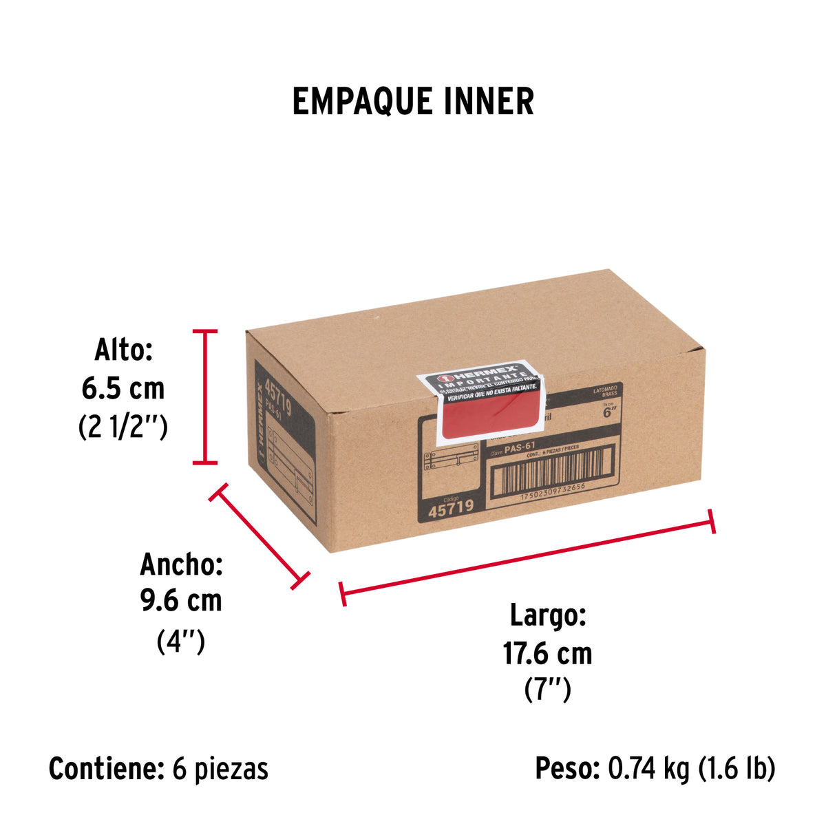 Pasador de barril de acero latón 6', Hermex