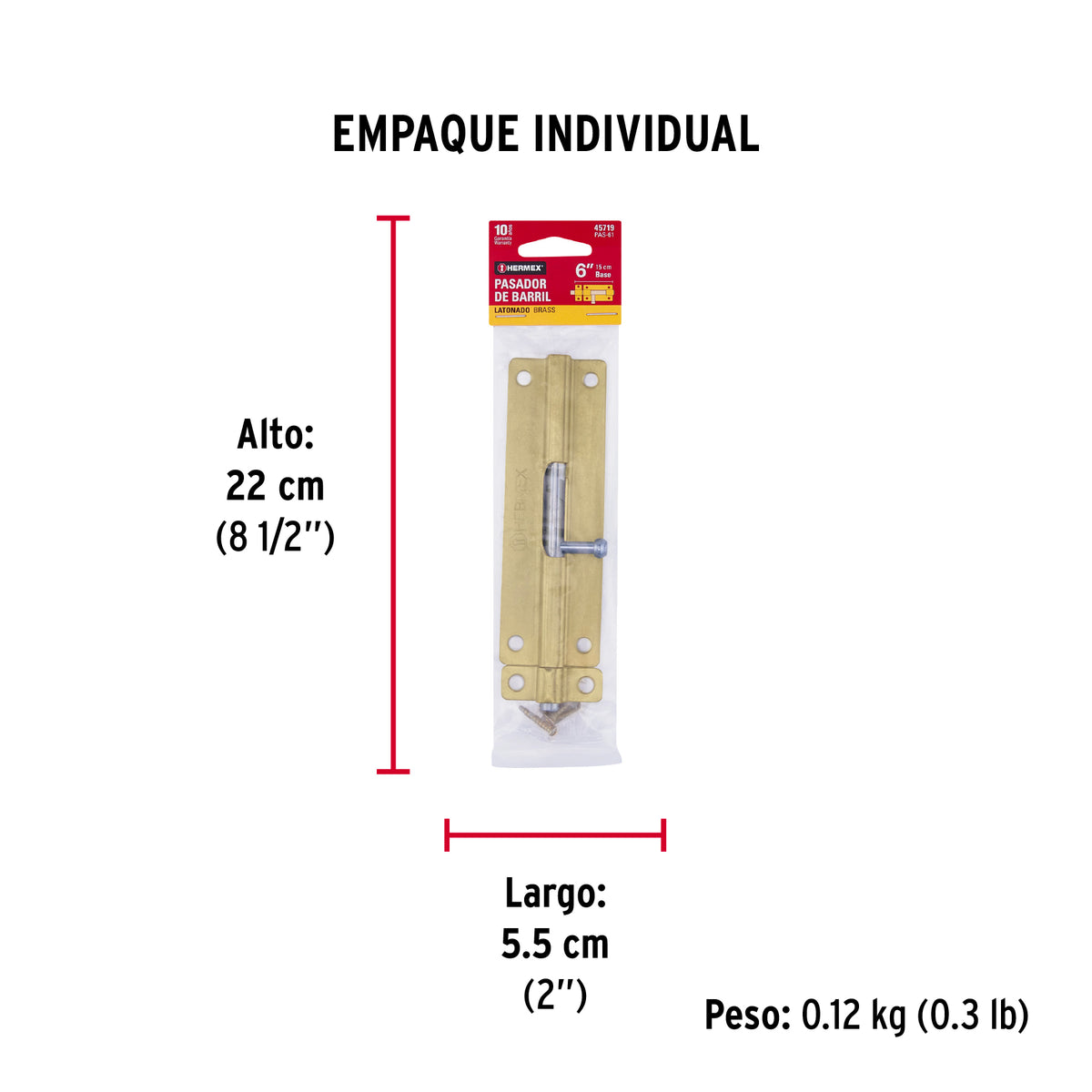 Pasador de barril de acero latón 6', Hermex