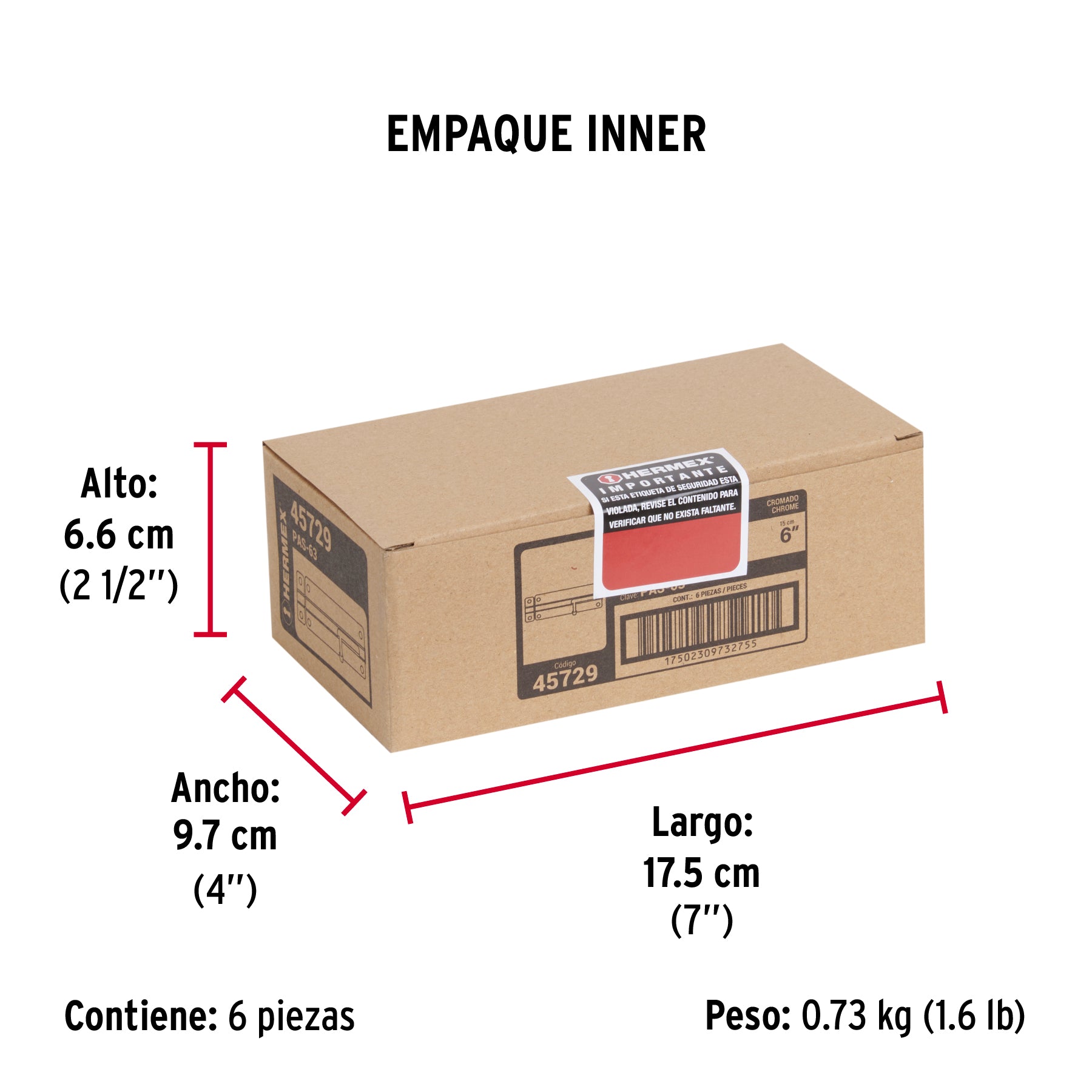 Pasador de barril de acero cromo 6', Hermex
