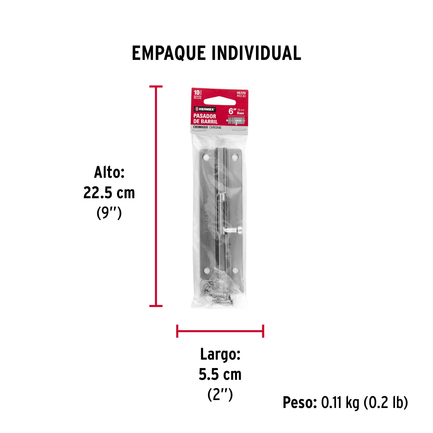 Pasador de barril de acero cromo 6', Hermex