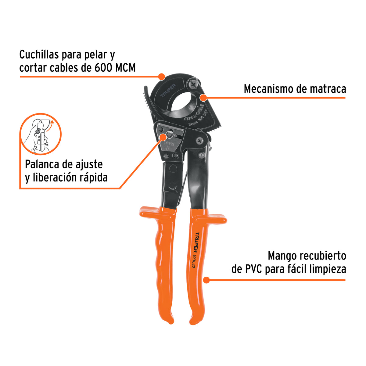 Pinzas cortacable de trinquete 10', Truper Expert