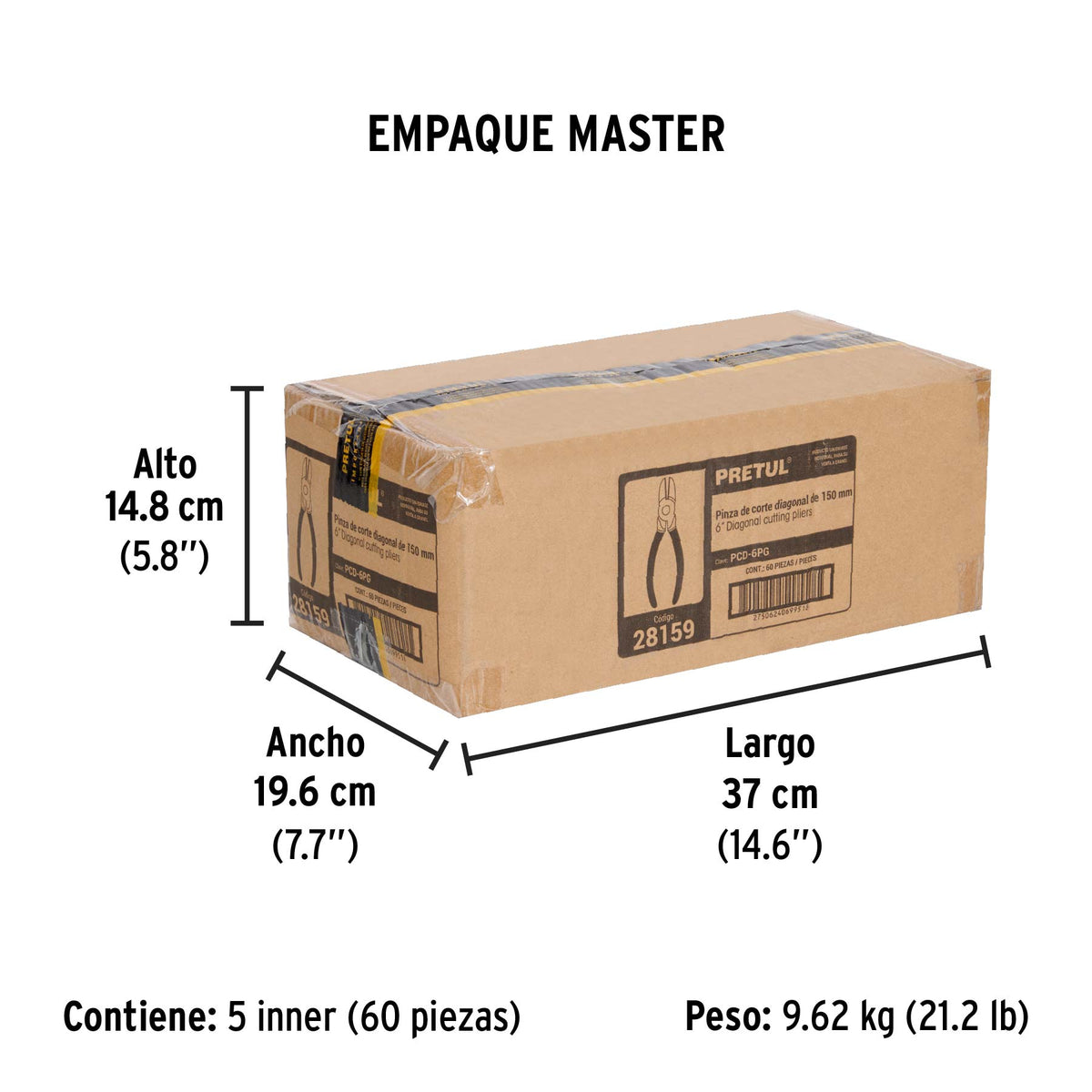 Pinza de corte diagonal 6' mango de vinil, a granel, Pretul