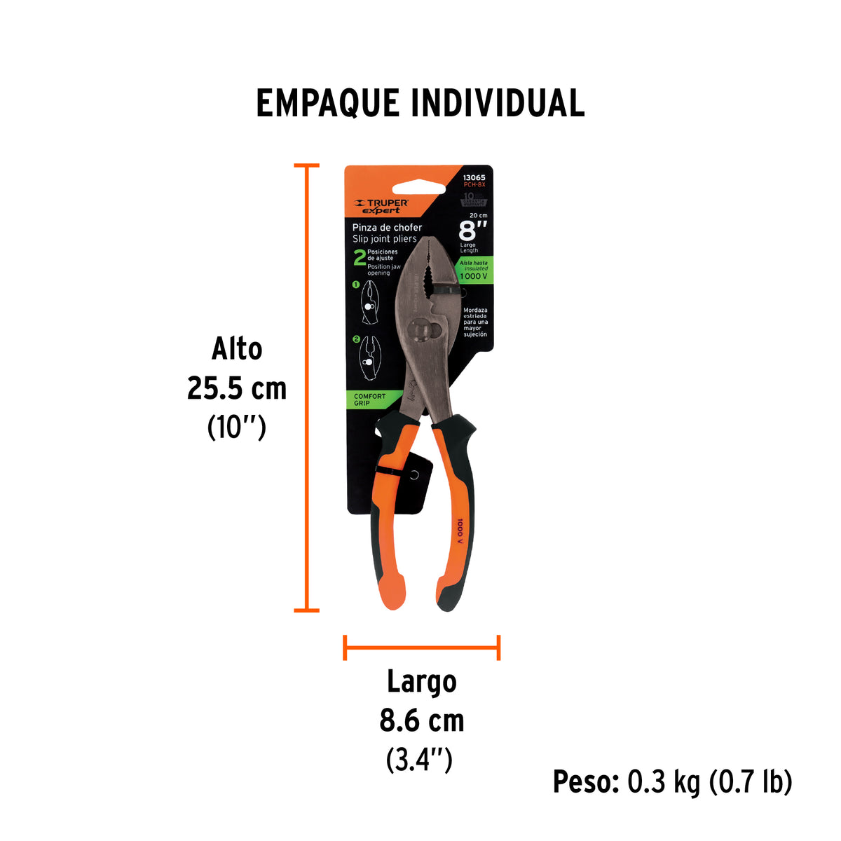 Pinzas de chofer 8", mango comfort grip