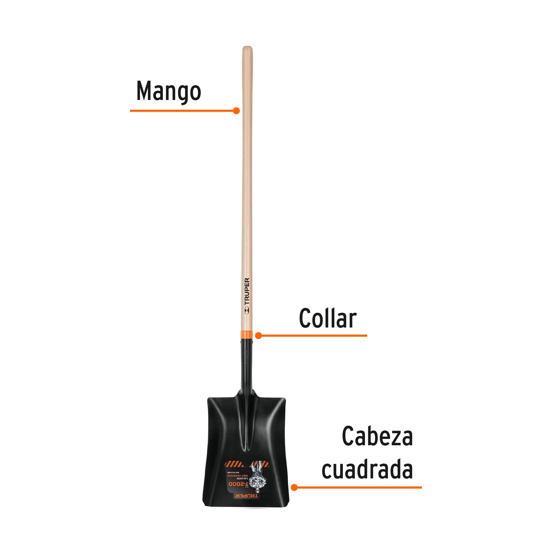 Pala T-2000 cuadrada, tipo español, mango largo 43'