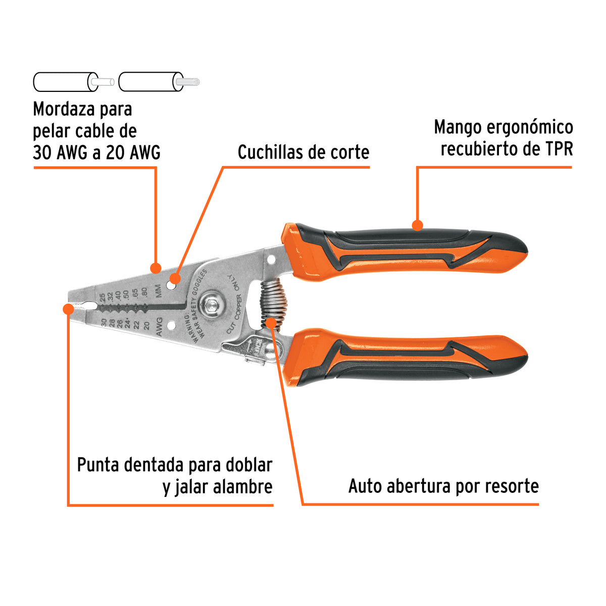 Pinza 6' pela cables, 30 a 20 AWG, TRUPER