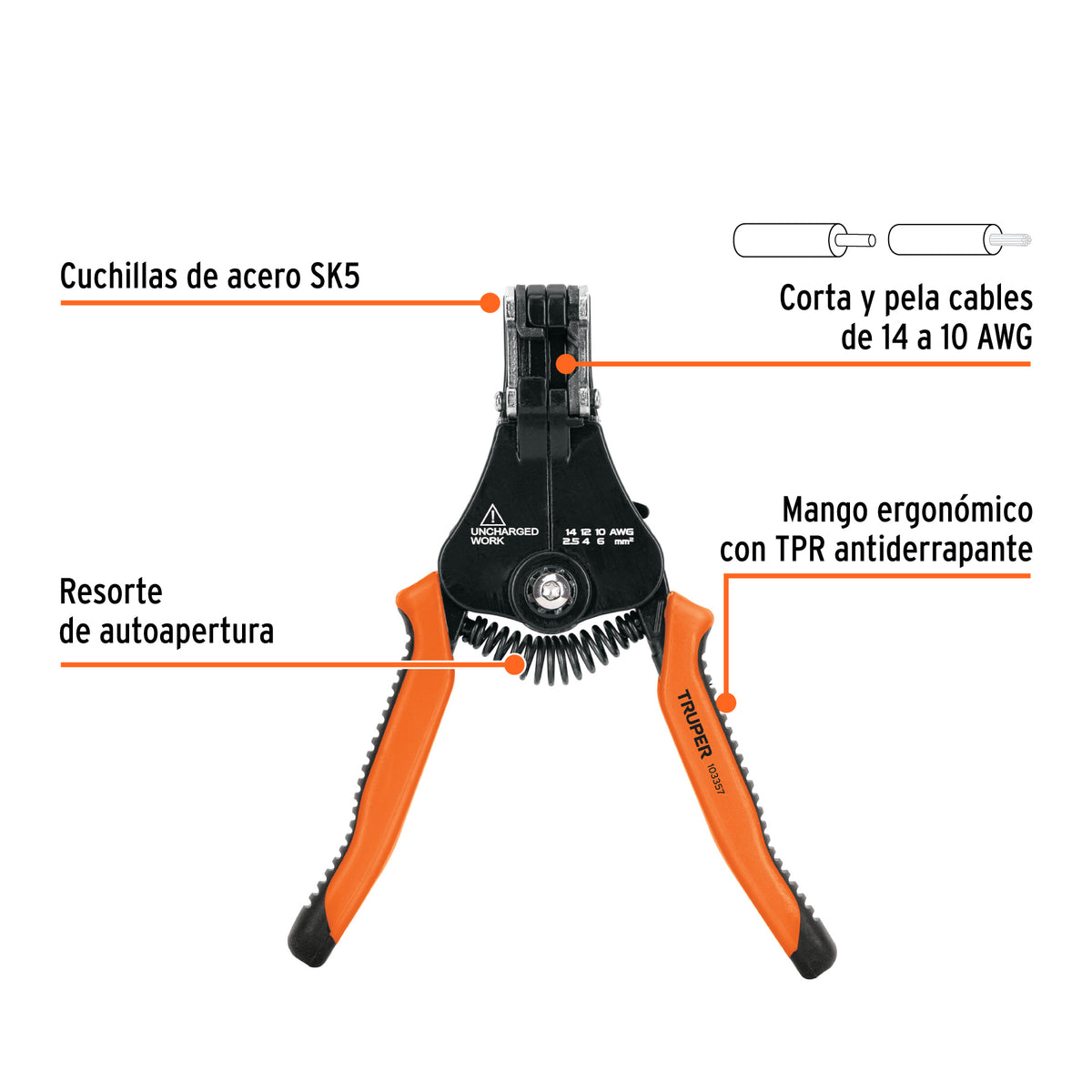 Pinza 6.5' pela cables automática, 14 a 10 AWG, TRUPER