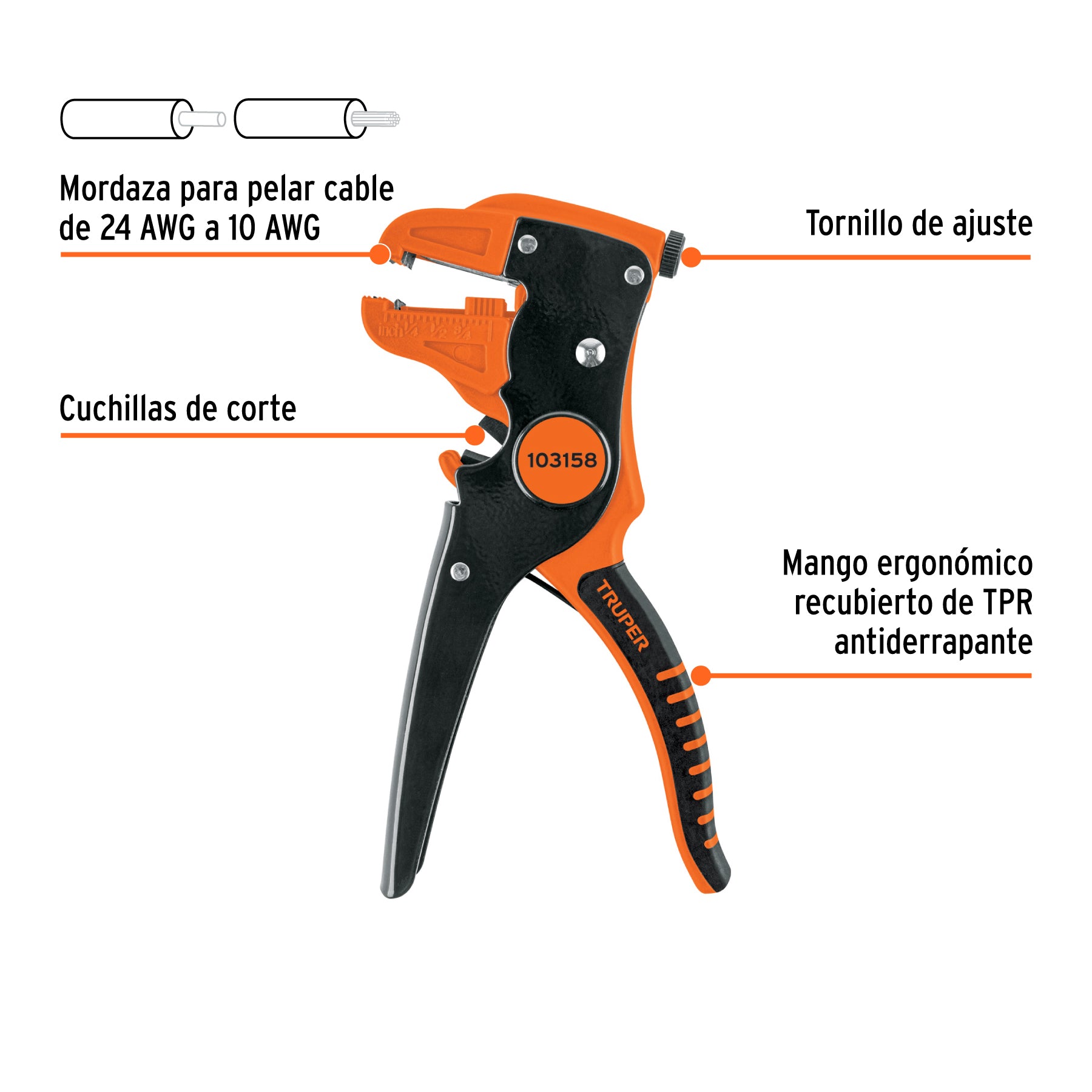 Pinza 7' pela cables automática, 24 a 10 AWG, TRUPER
