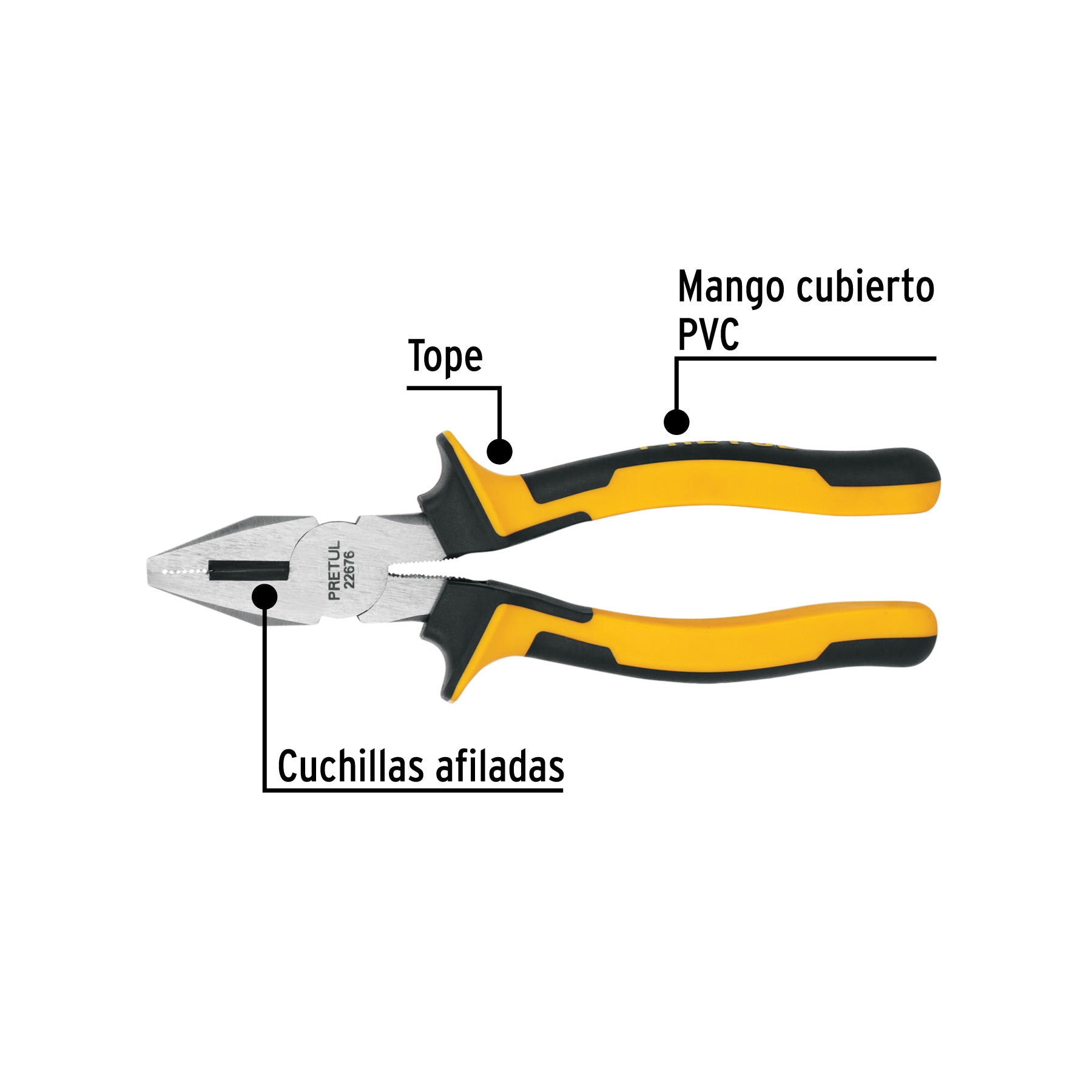 Pinza para electricista 7", mango comfort grip, Pretul