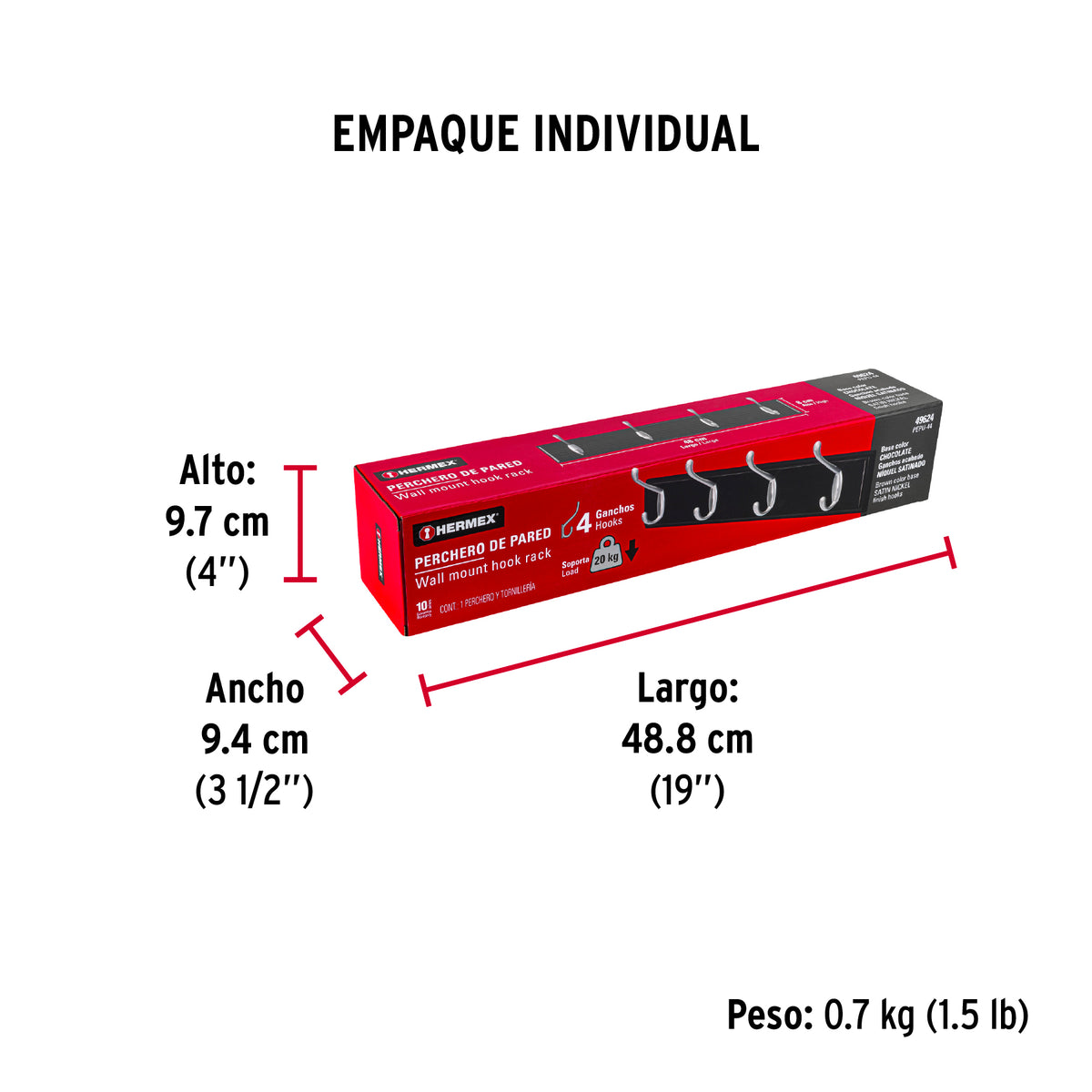 Perchero negro para pared con 4 ganchos satinados