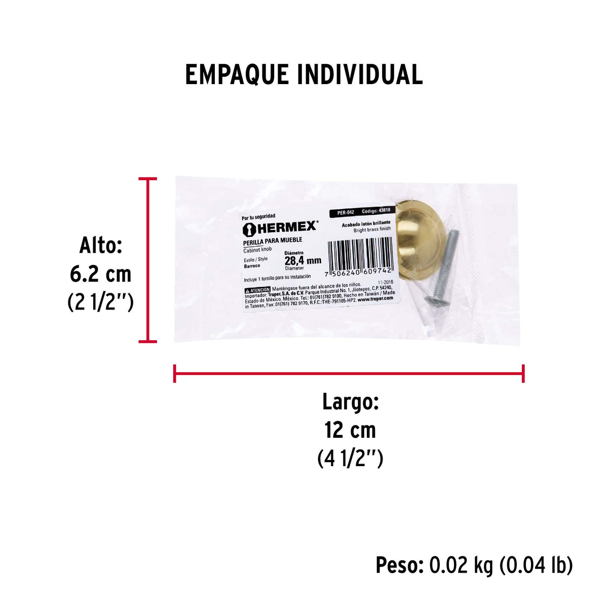 Perilla, latón brillante, estilo Barroco