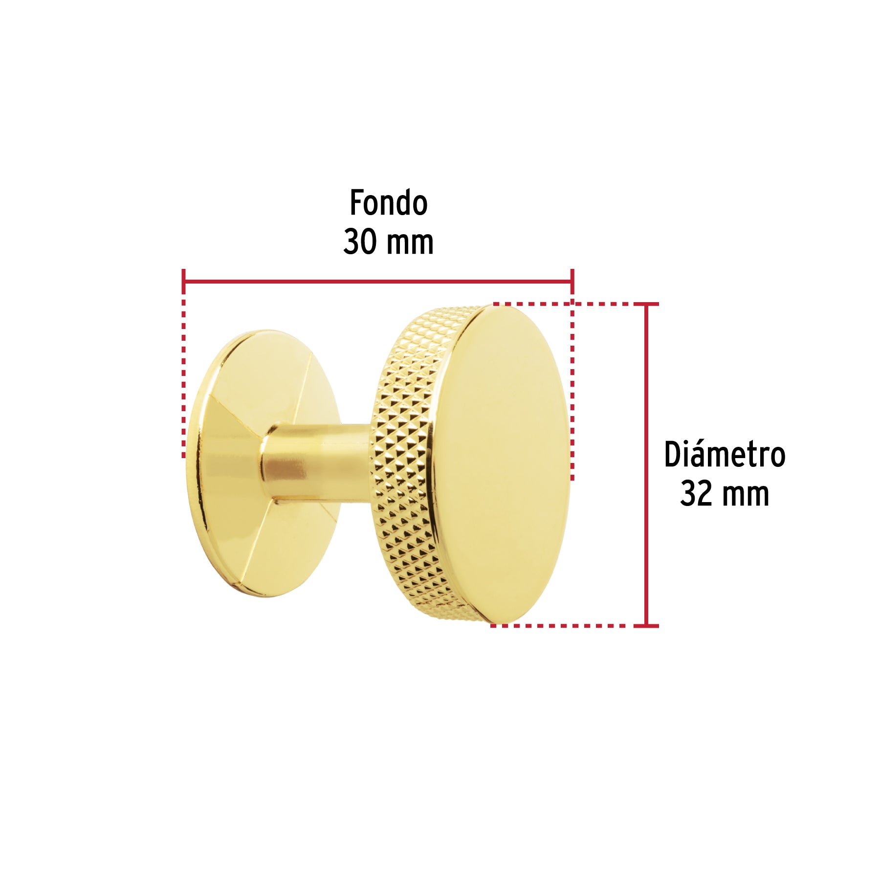 Perilla metálica estilo 'Oviedo', latón brillante, HERMEX
