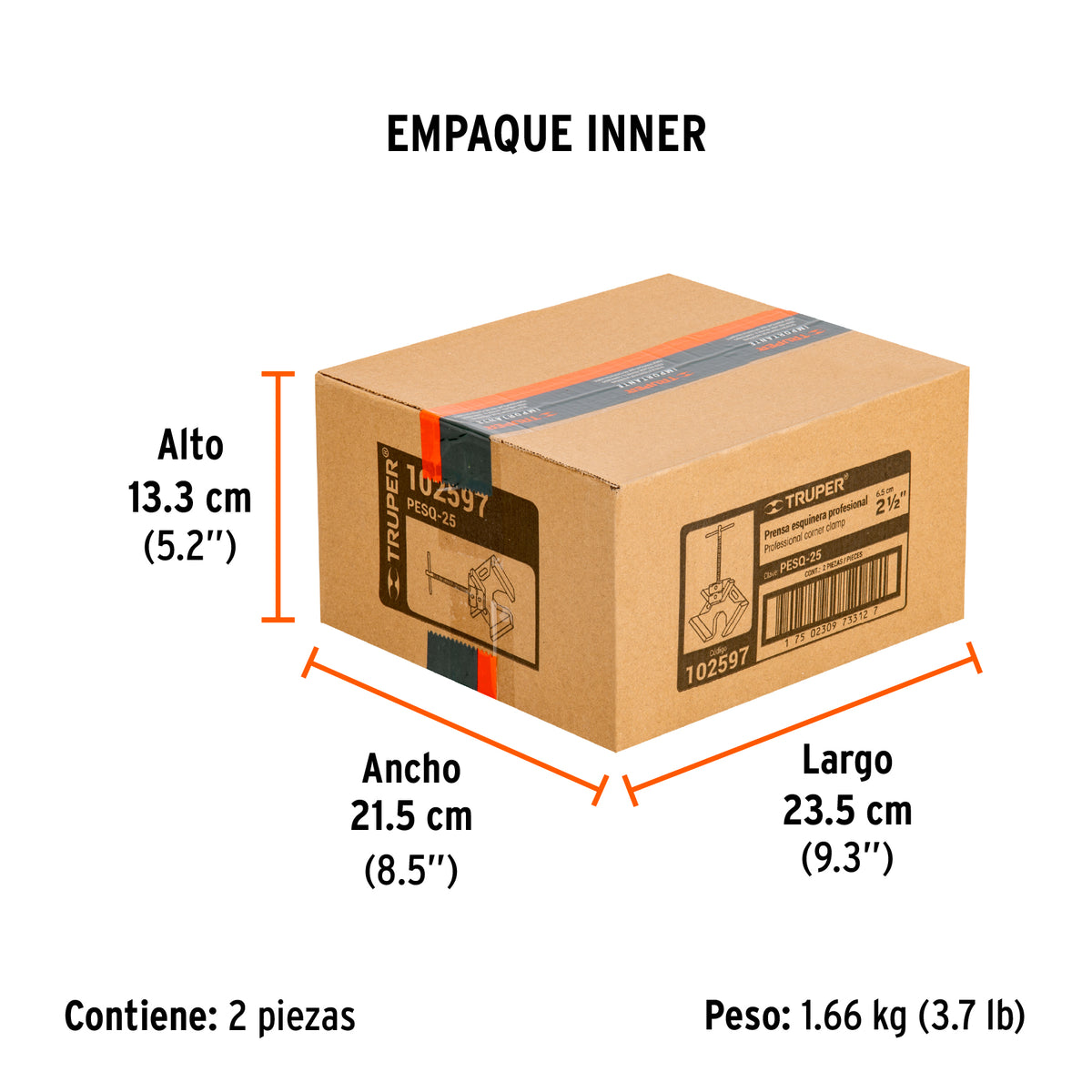 Prensa esquinera profesional 2-1/2", cuerpo aluminio, TRUPER