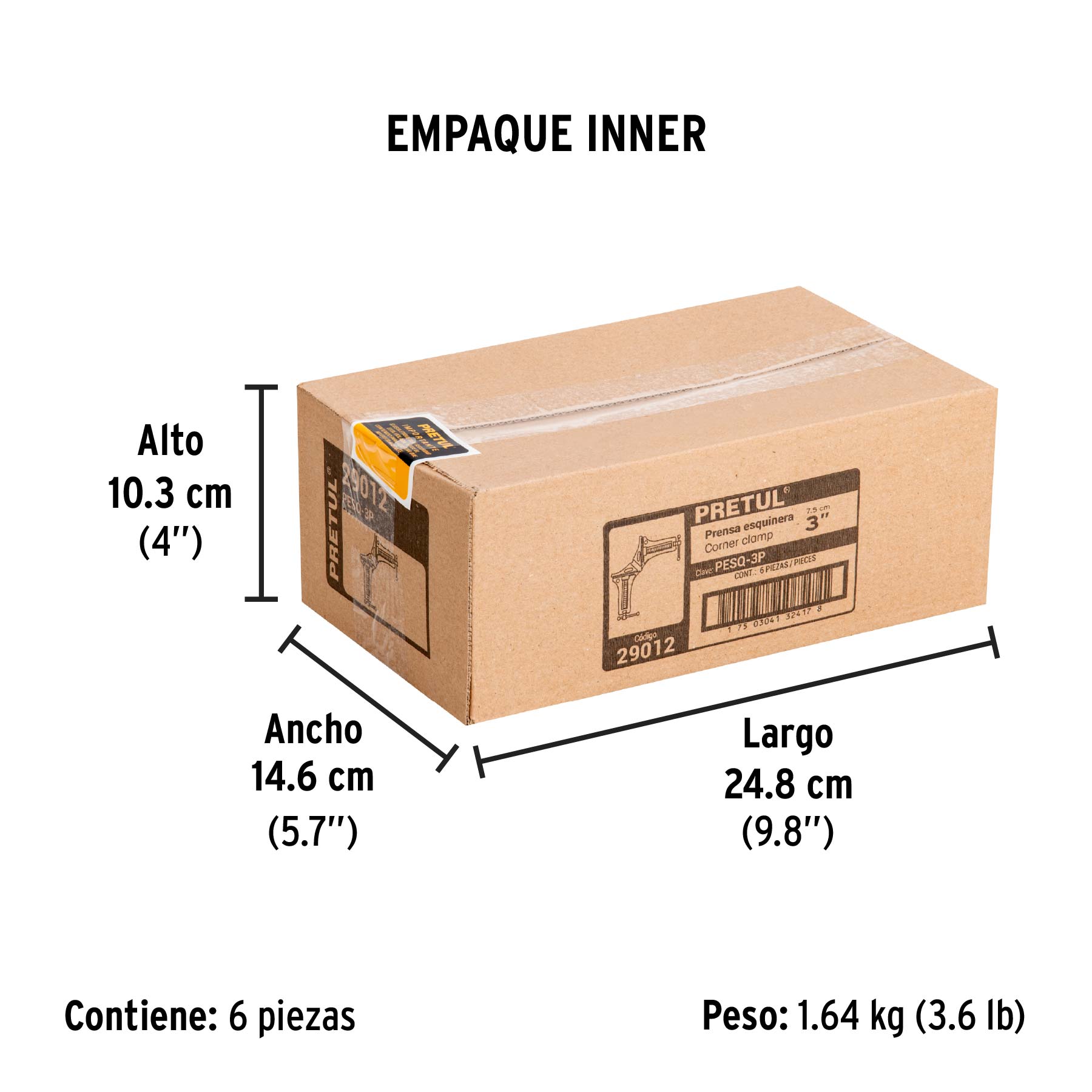 Prensa esquinera de 3', cuerpo aluminio, Pretul