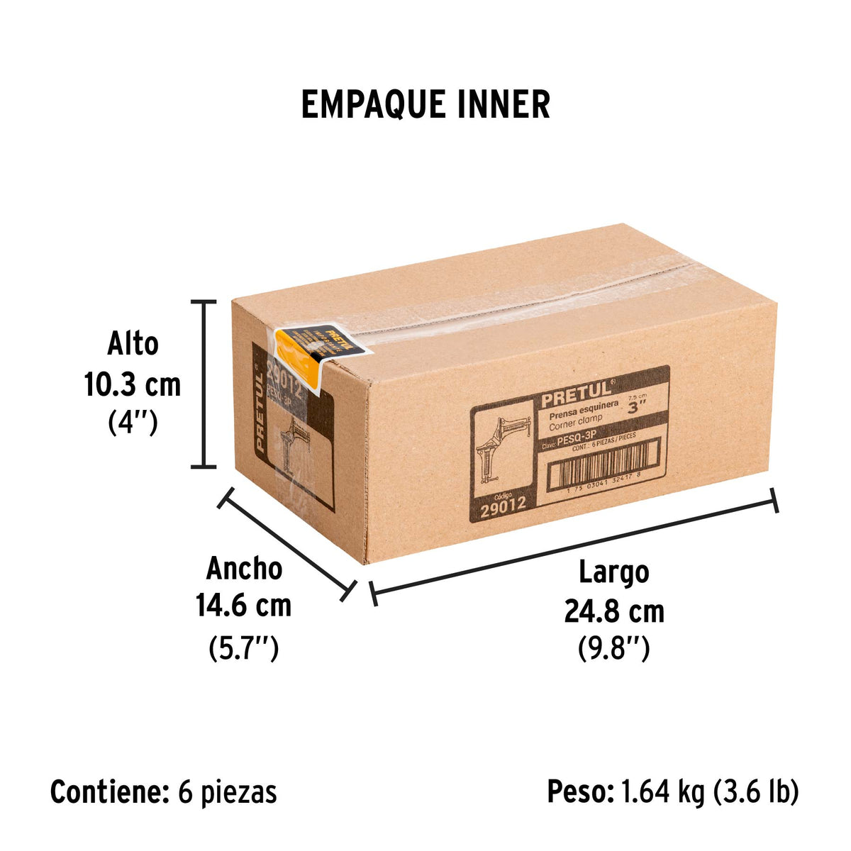 Prensa esquinera de 3', cuerpo aluminio, Pretul