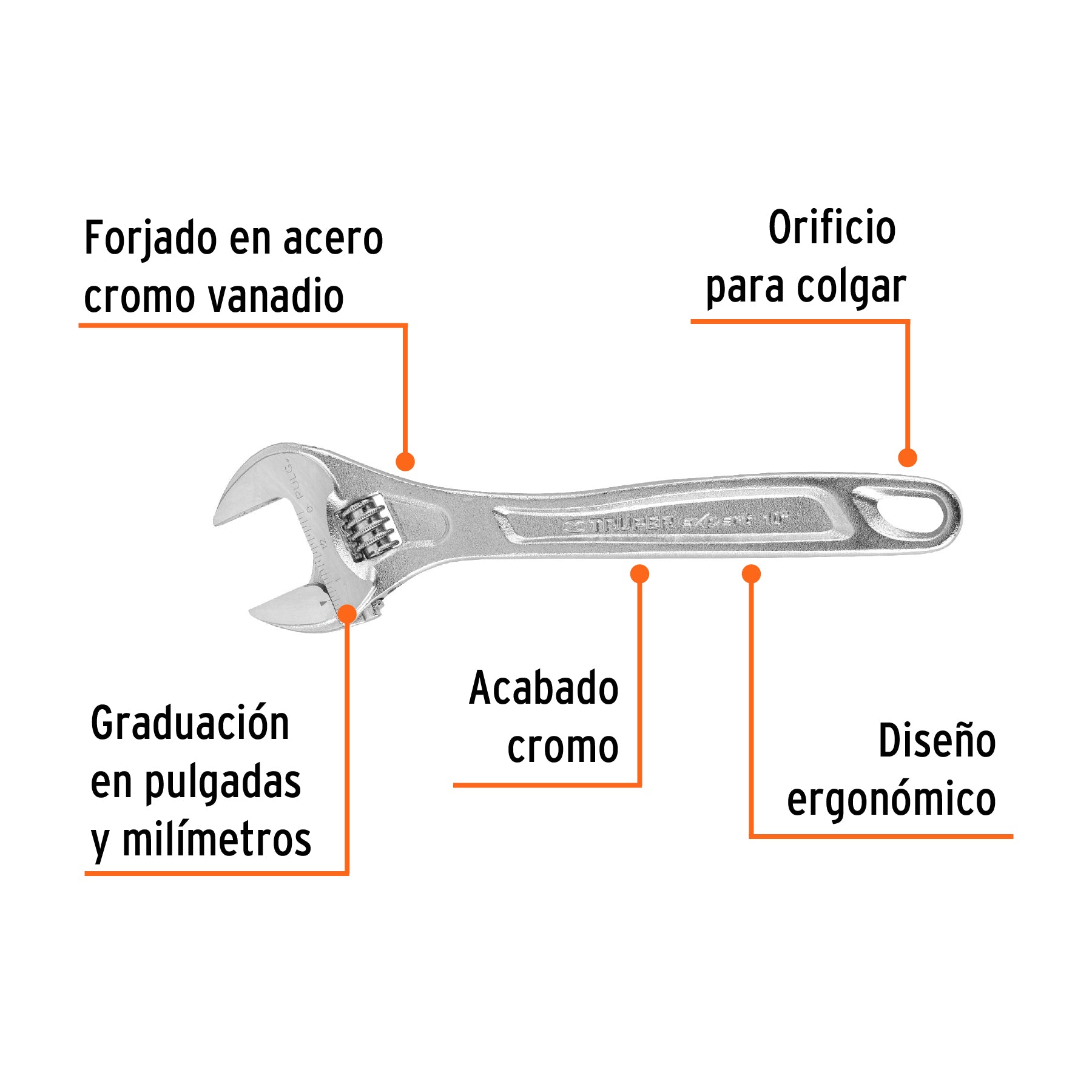 Perico profesional, cromado 10", Truper Expert en tarjeta