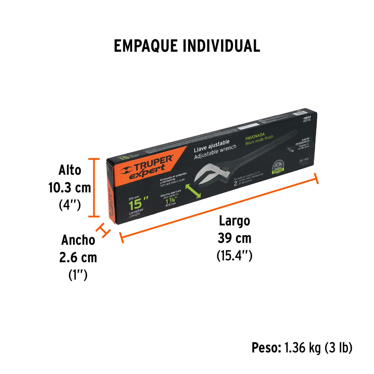 Perico profesional, pavonado 15", Truper Expert en tarjeta