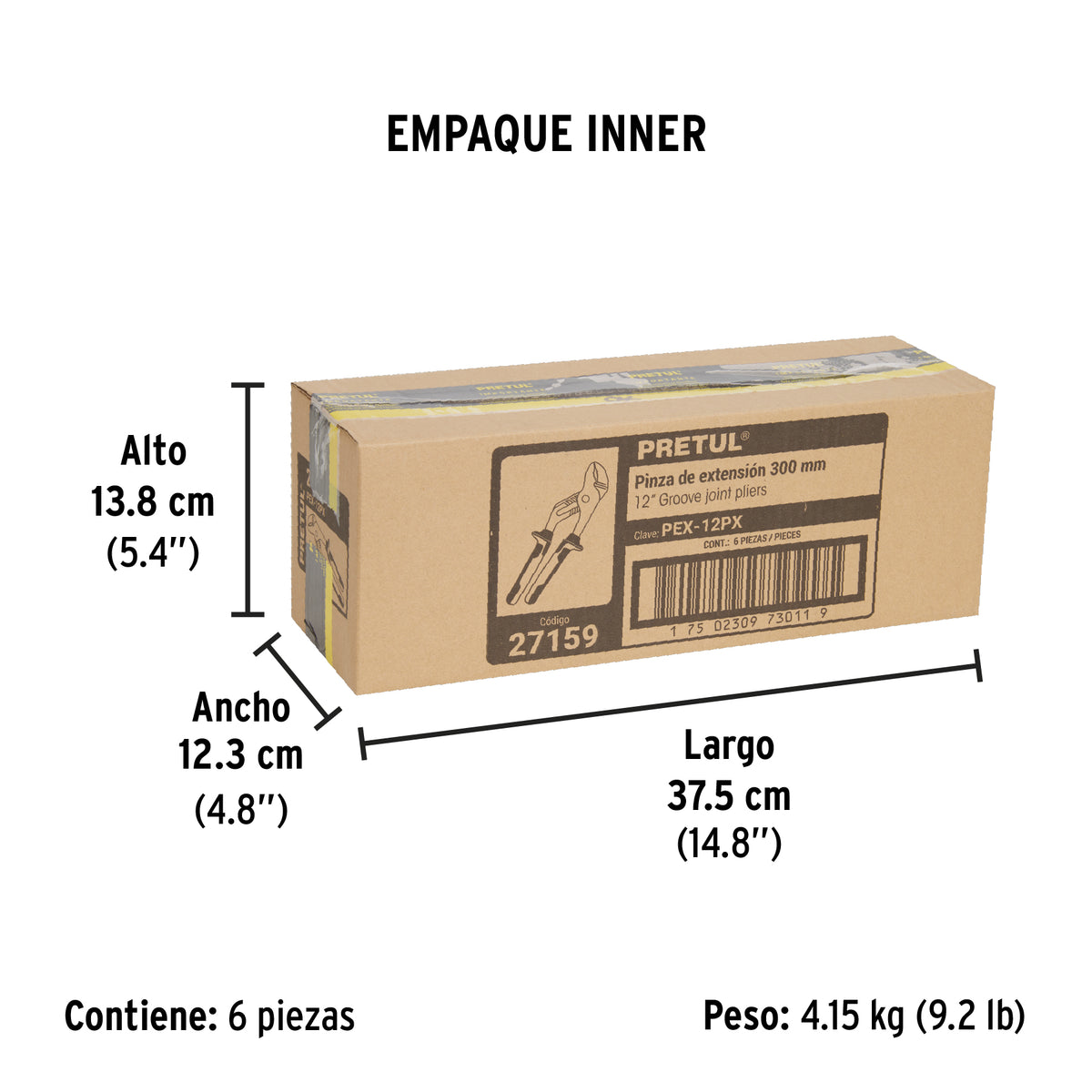Pinza de extensión 12' mango Comfort Grip, Pretul