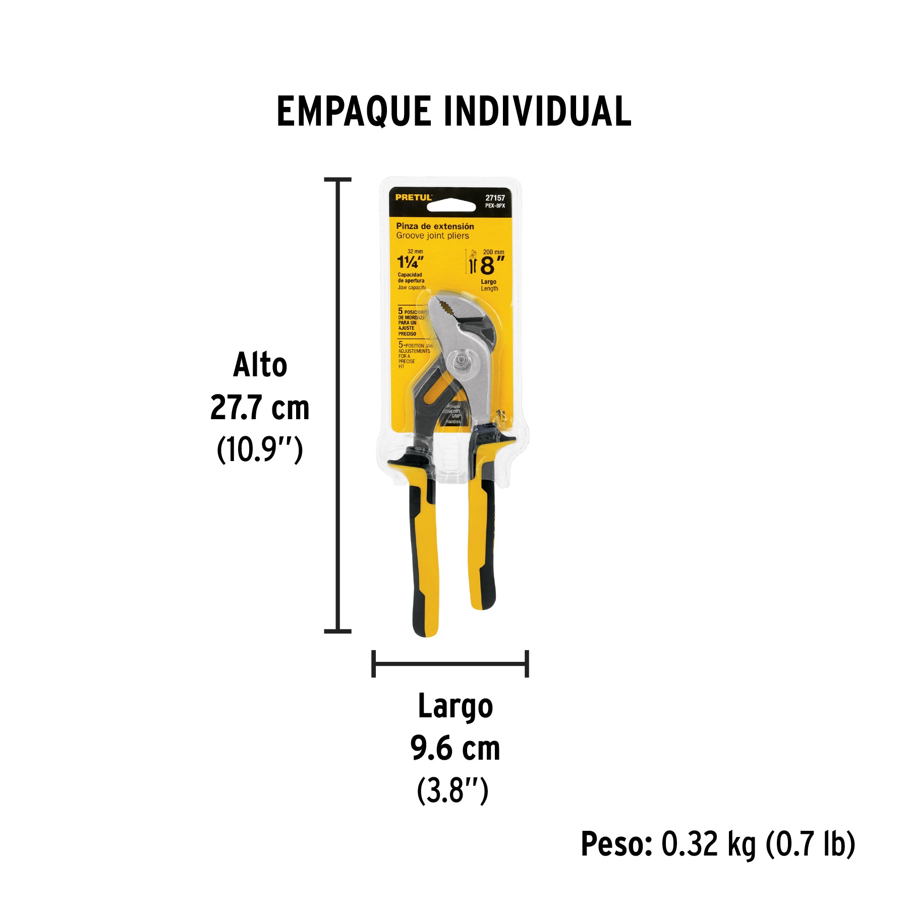 Pinza de extensión 8' mango Comfort Grip, Pretul