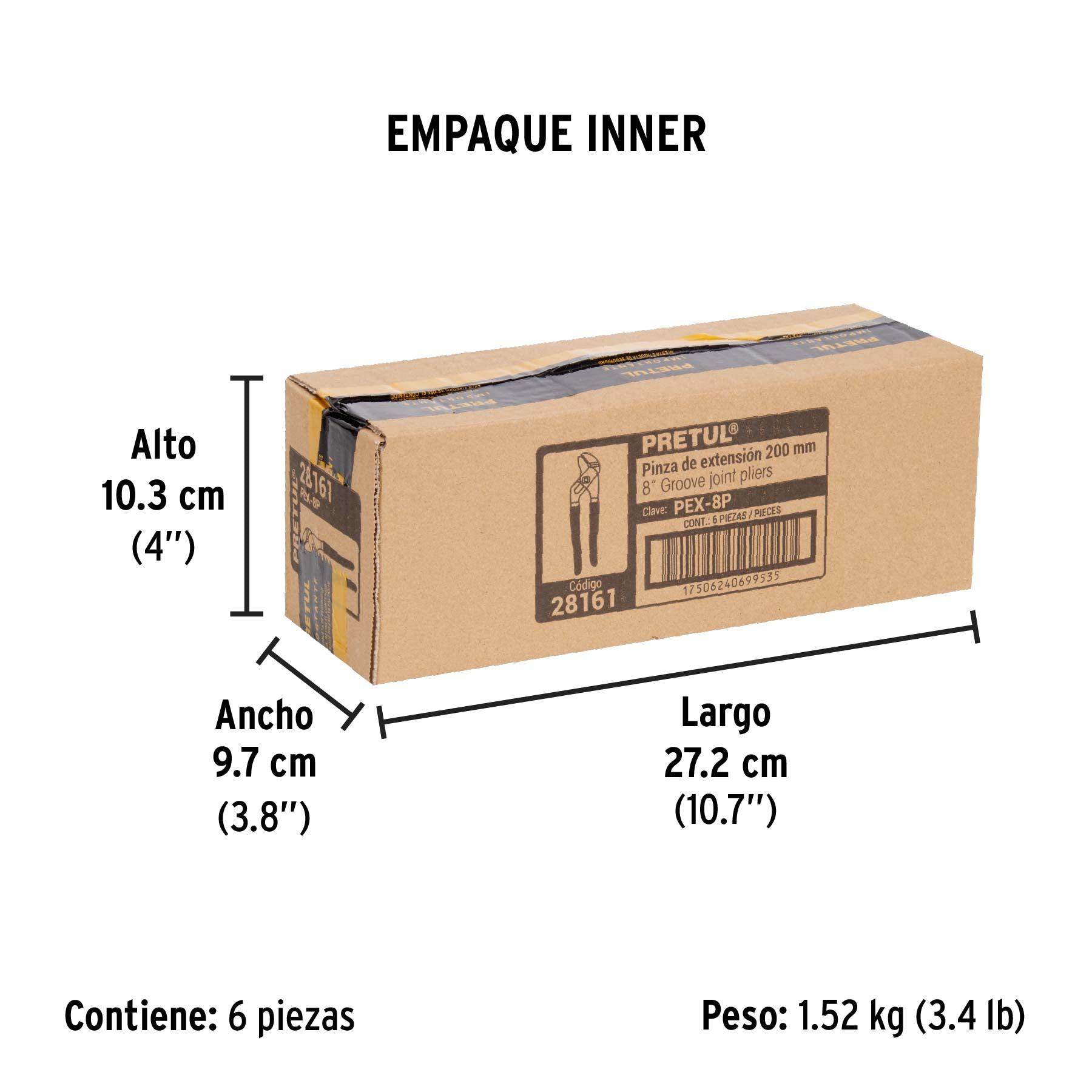Pinza de extensión 8' mango de vinil, Pretul