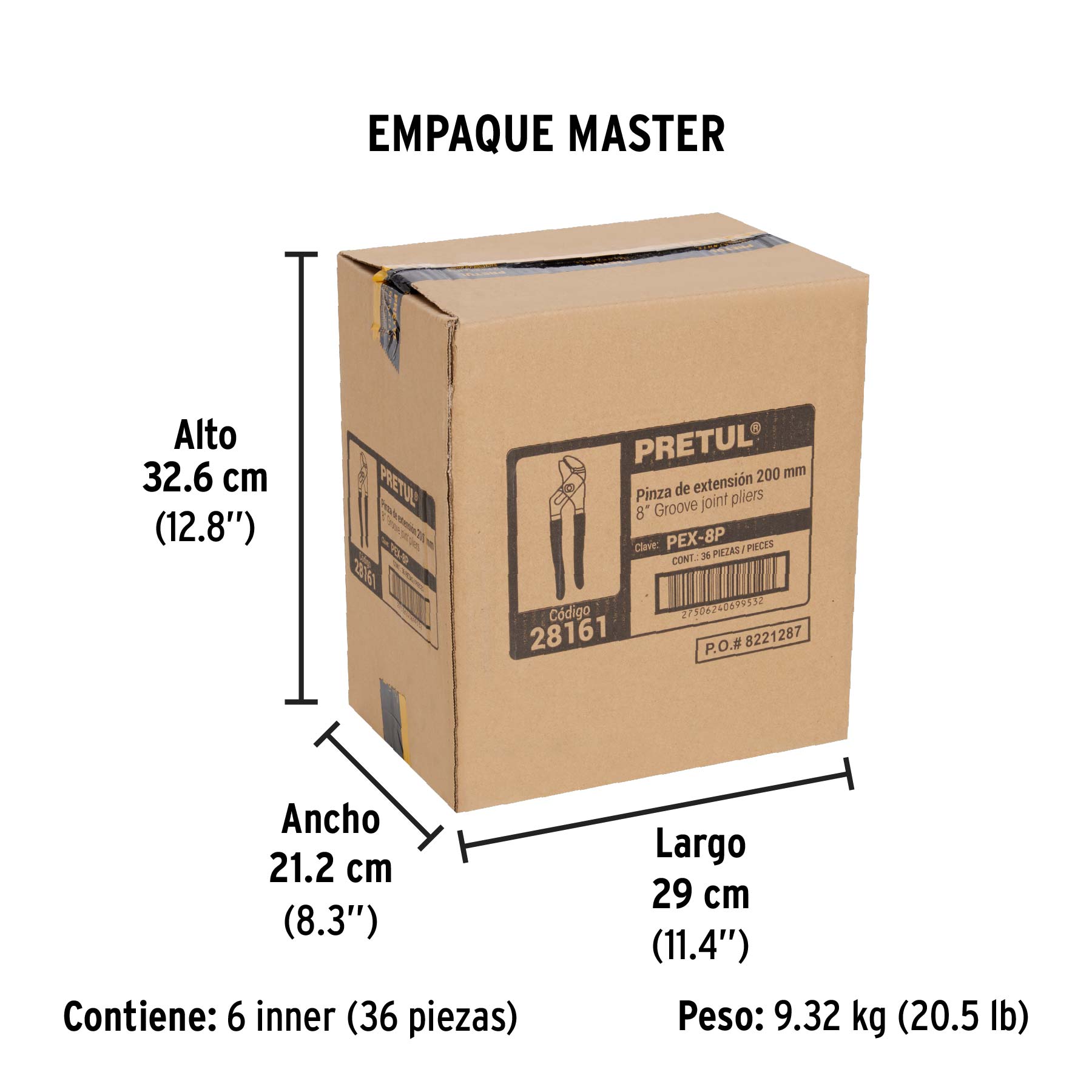 Pinza de extensión 8' mango de vinil, Pretul
